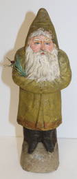 Antique German Belsnickel in gold coat w sprig of fern - 10 3/4" tall