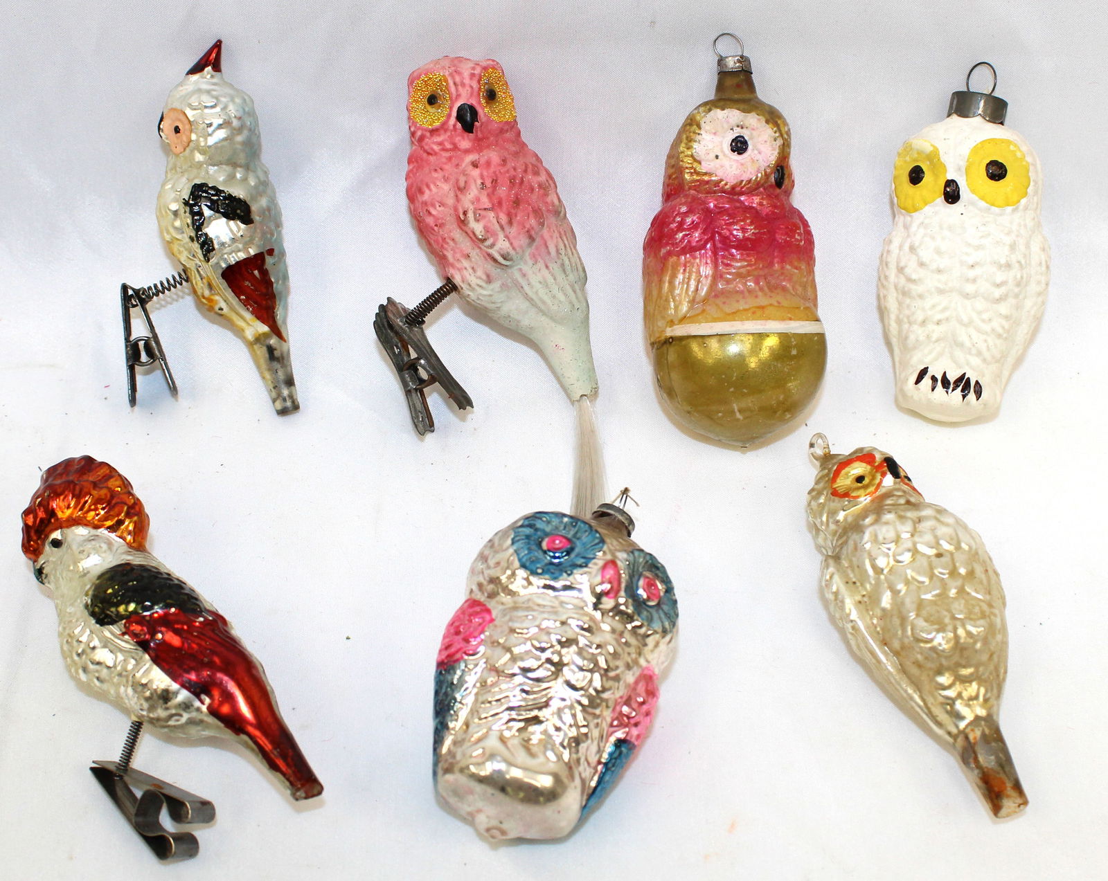 Lot of 7 antique glass owl ornaments & clips (1 of 5)