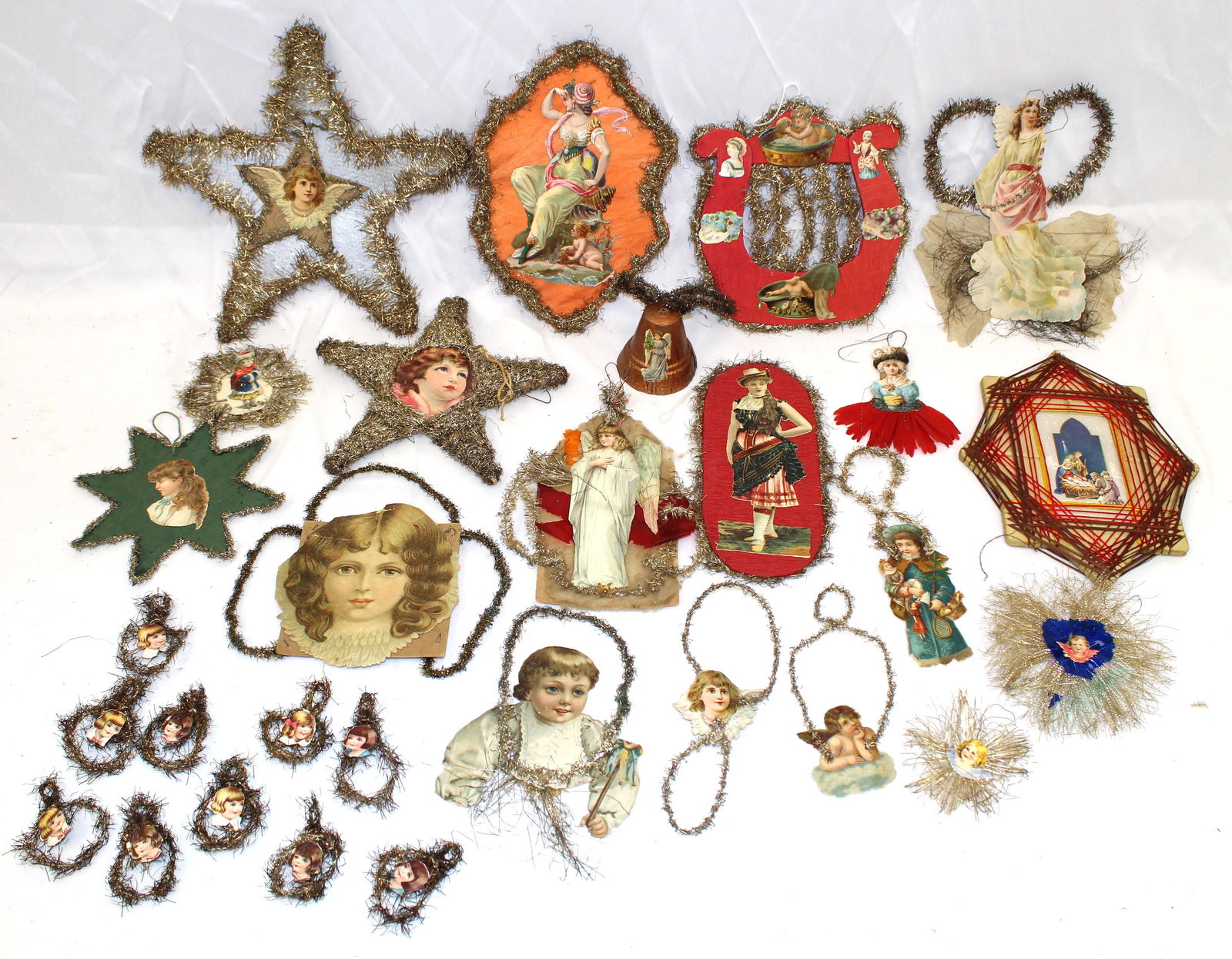 Large lot of Victorian scrap & tinsel ornaments - angel & figural motif (1 of 11)