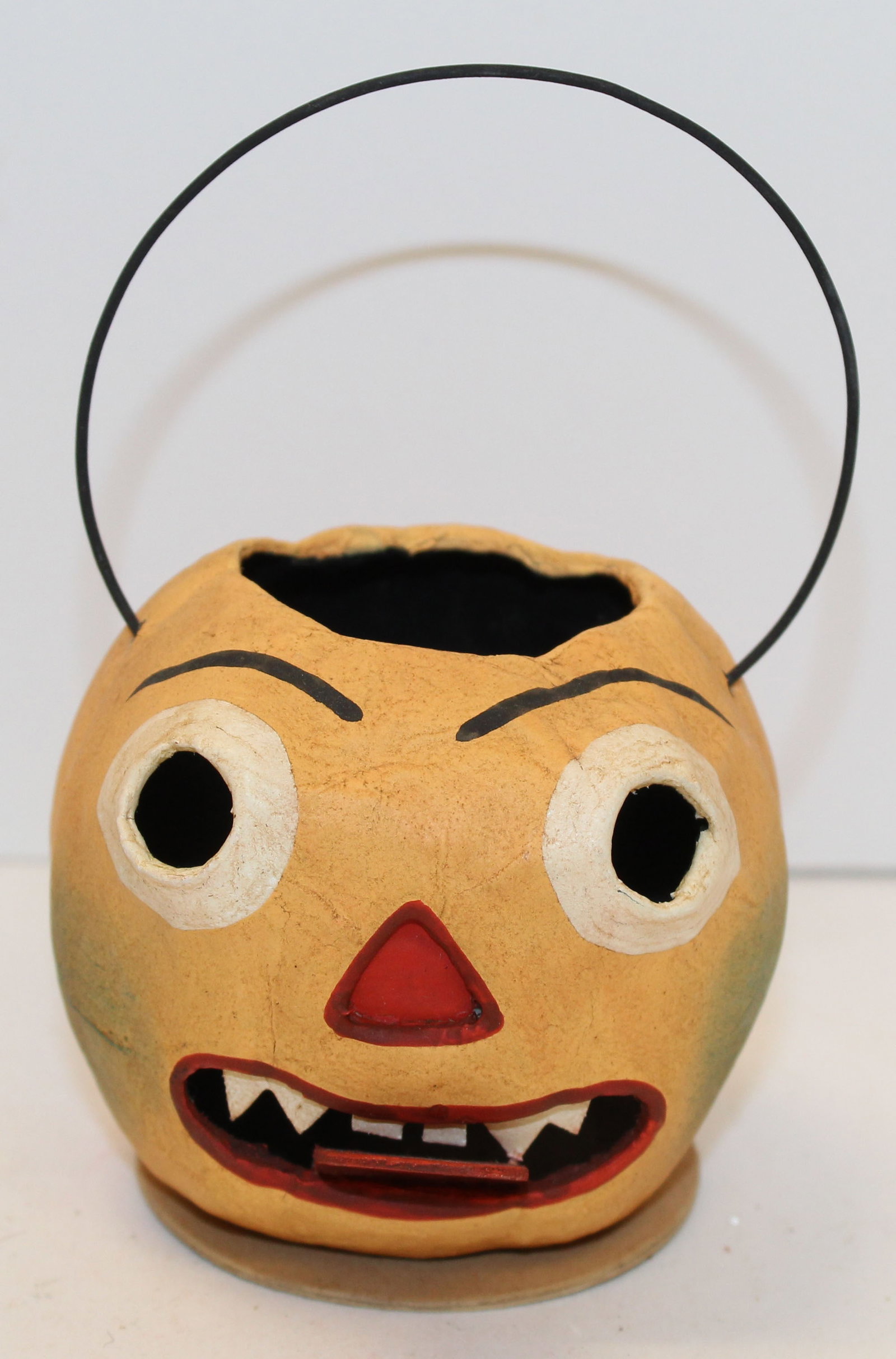 small Halloween Jack-o-Lantern in orange paint dec w tongue sticking out - 3" diam x 3" tall (1 of 5)