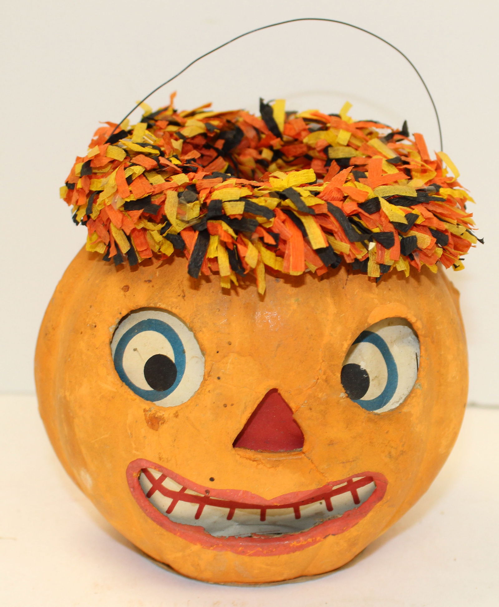 Halloween Jack-o-Lantern in orange paint w confetti rim - 4 1/2" diam x 4 1/2" tall (1 of 6)
