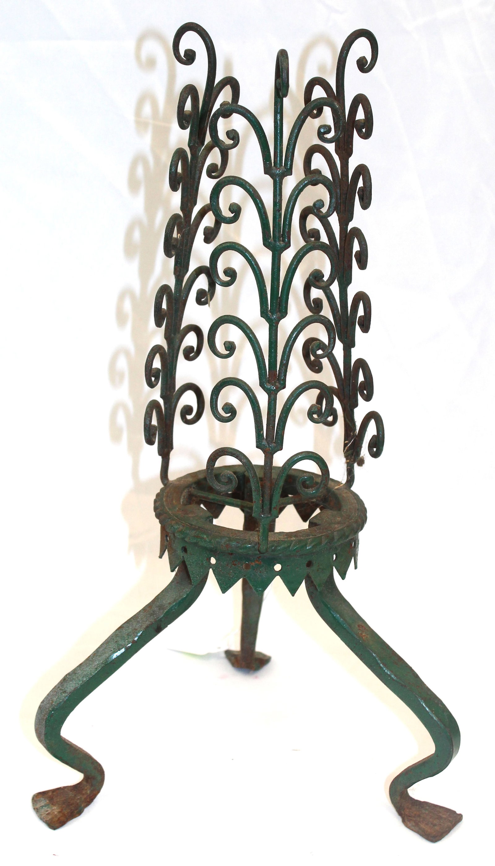 Interesting form iron Christmas tree stand in green paint - 17" tall (1 of 6)