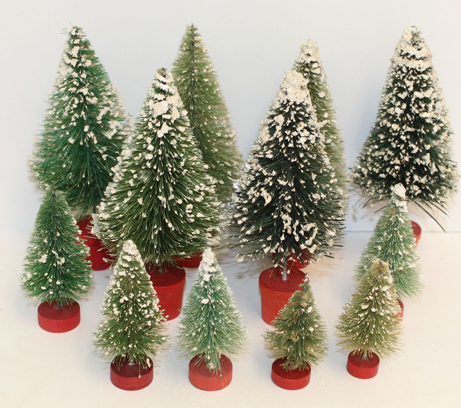 Lot of 12 green bottle brush trees - 2 1/2" - 6 1/2" tall (1 of 6)