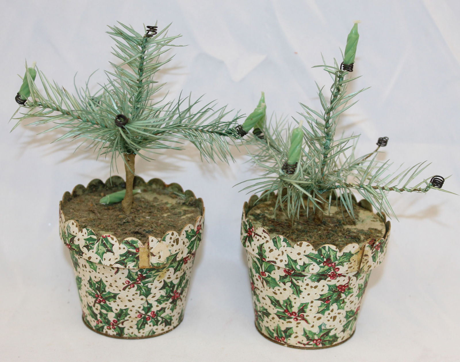 Lot of 2 vintage German feather tree form candy containers - 6" tall (1 of 4)