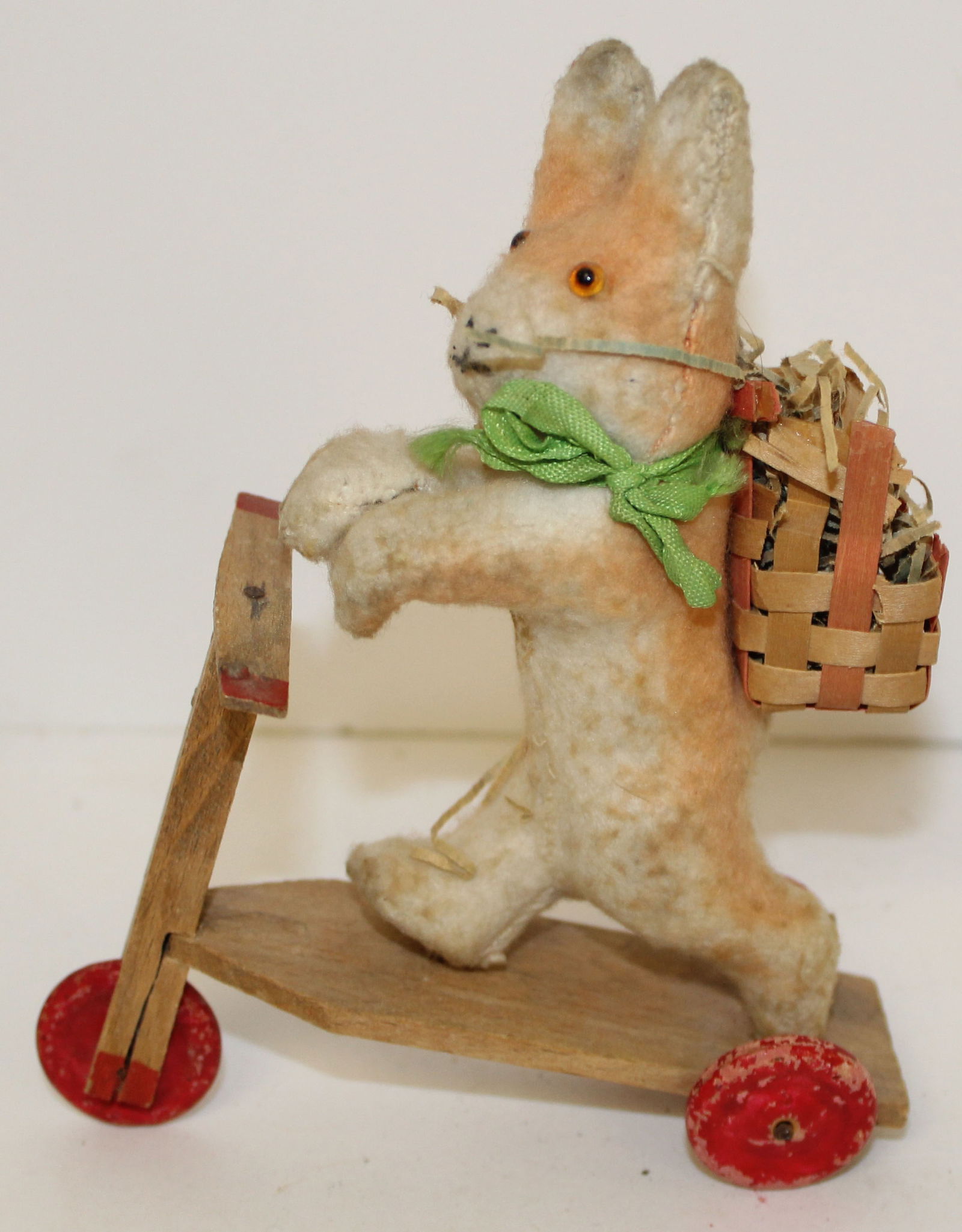 Vintage Easter rabbit w basket on scooter - 5" tall x 4 1/2" wide (1 of 7)