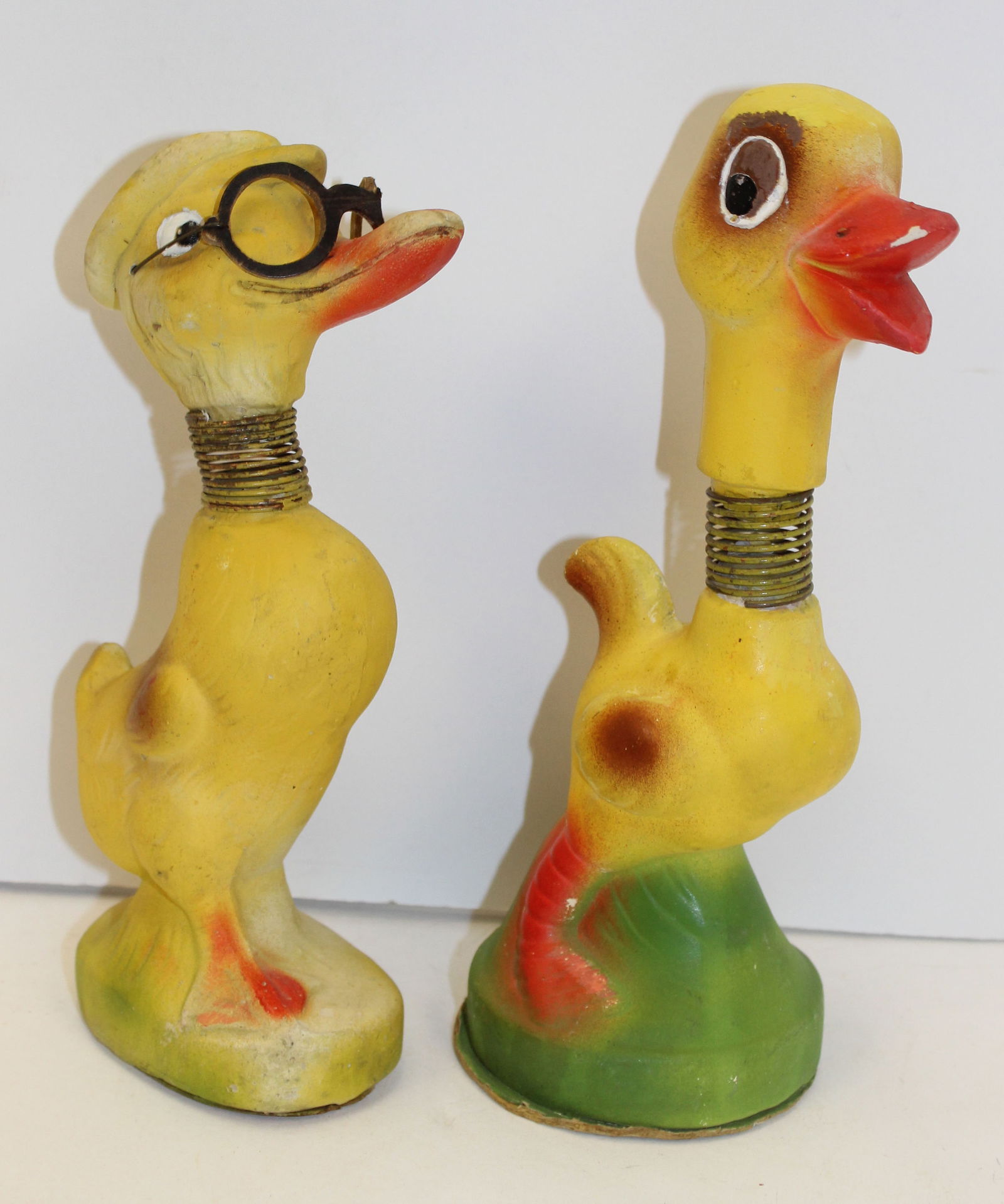 Lot of 2 vintage German duck bobble head candy containers - as found - 7 3/4" & 8 1/2" tall (1 of 5)