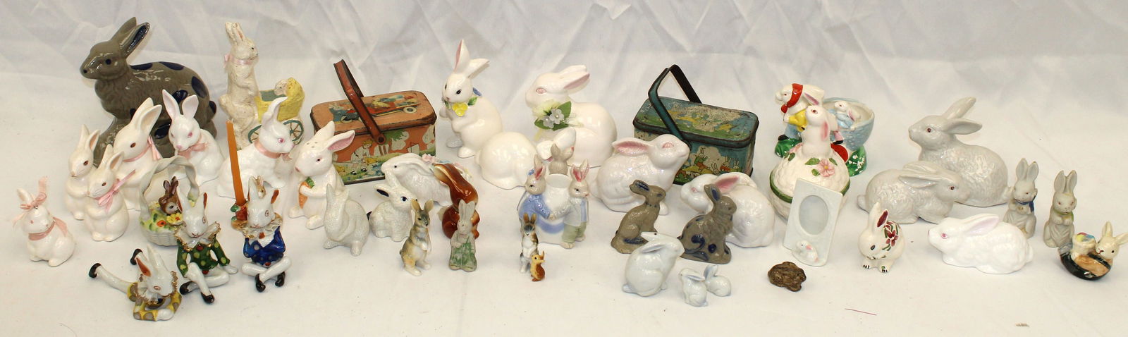 Large lot of porcelain Easter bunny decorations plus 2 tin candy containers (1 of 5)