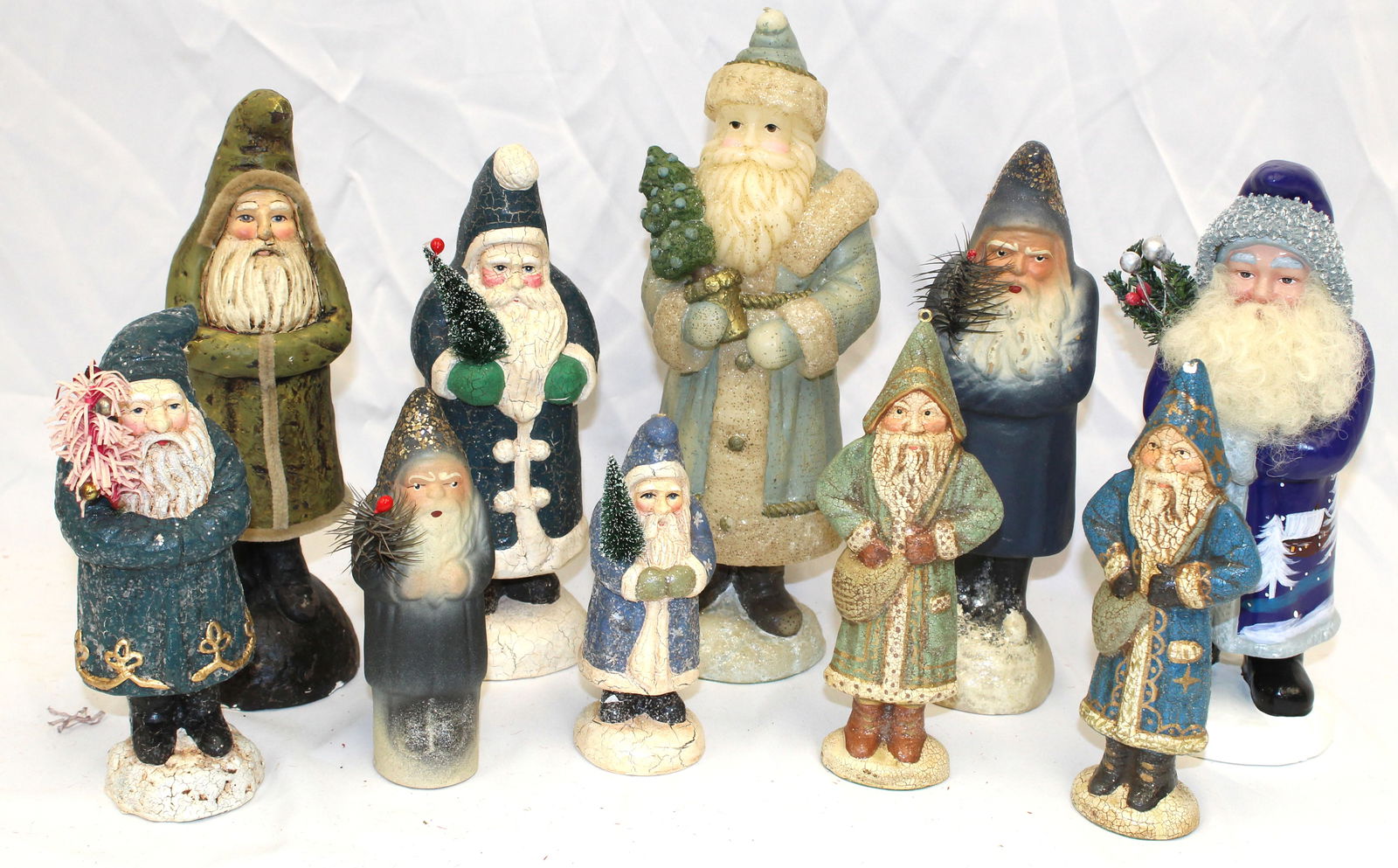 Large lot 10 of contemporary Belsnickles, candle, figures, etc in blue - 6"-11" (1 of 6)