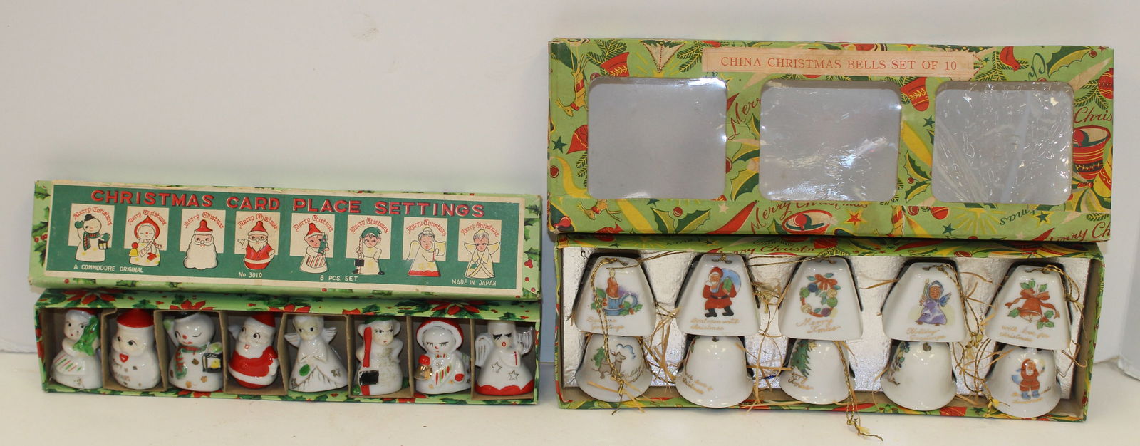 Lot of 2 orig boxed Christmas items incl porcelain bells & porcelain place card holders (1 of 4)