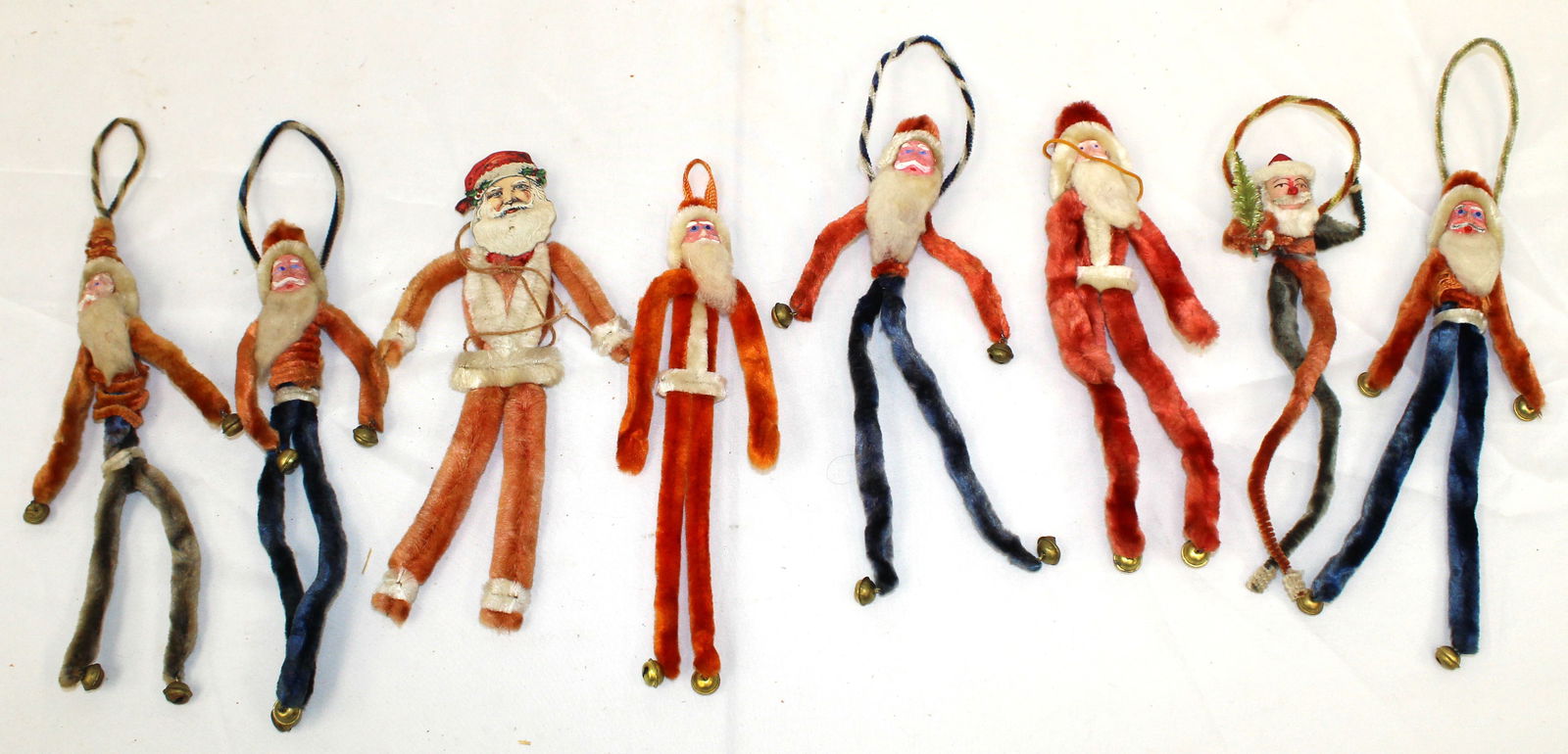 Lot of 8 vintage chenille red, white & blue Santa's (1 of 7)