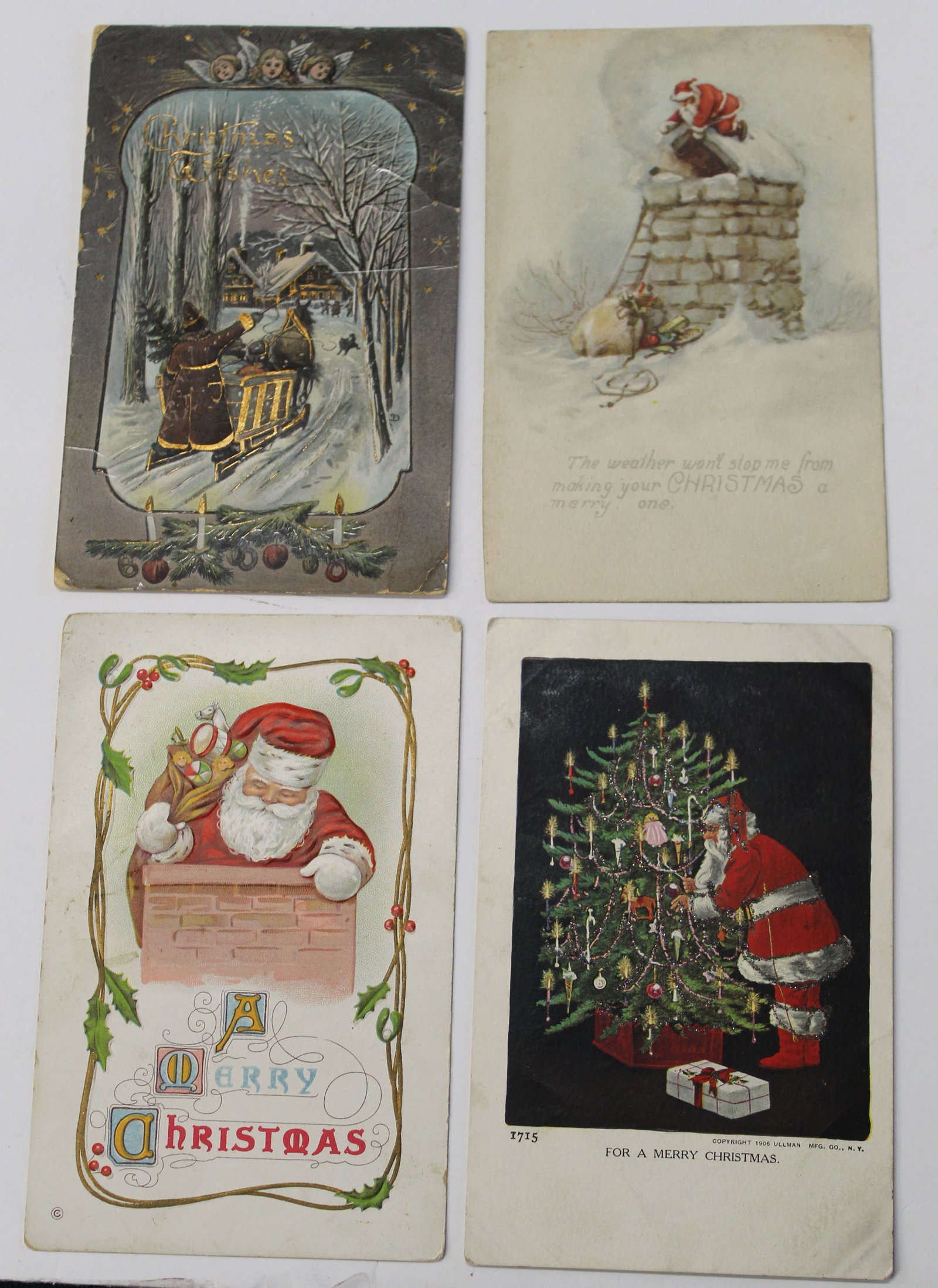 Lot of 4 antique Christmas motif postcards: Lot of 4 antique Christmas motif postcards