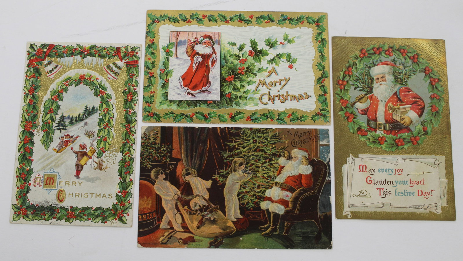 Lot of 4 antique Christmas motif postcards: Lot of 4 antique Christmas motif postcards