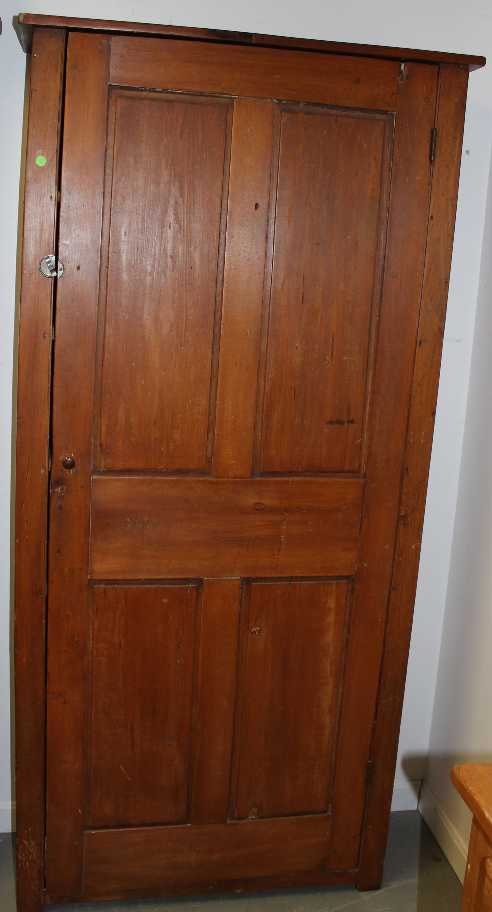Large antique 1 door wall cupboard with shelved interior - 78" tall x 37 1/2" wide x 12 1/2" deep: Large antique 1 door wall cupboard with shelved interior - 78" tall x 37 1/2" wide x 12 1/2" deep