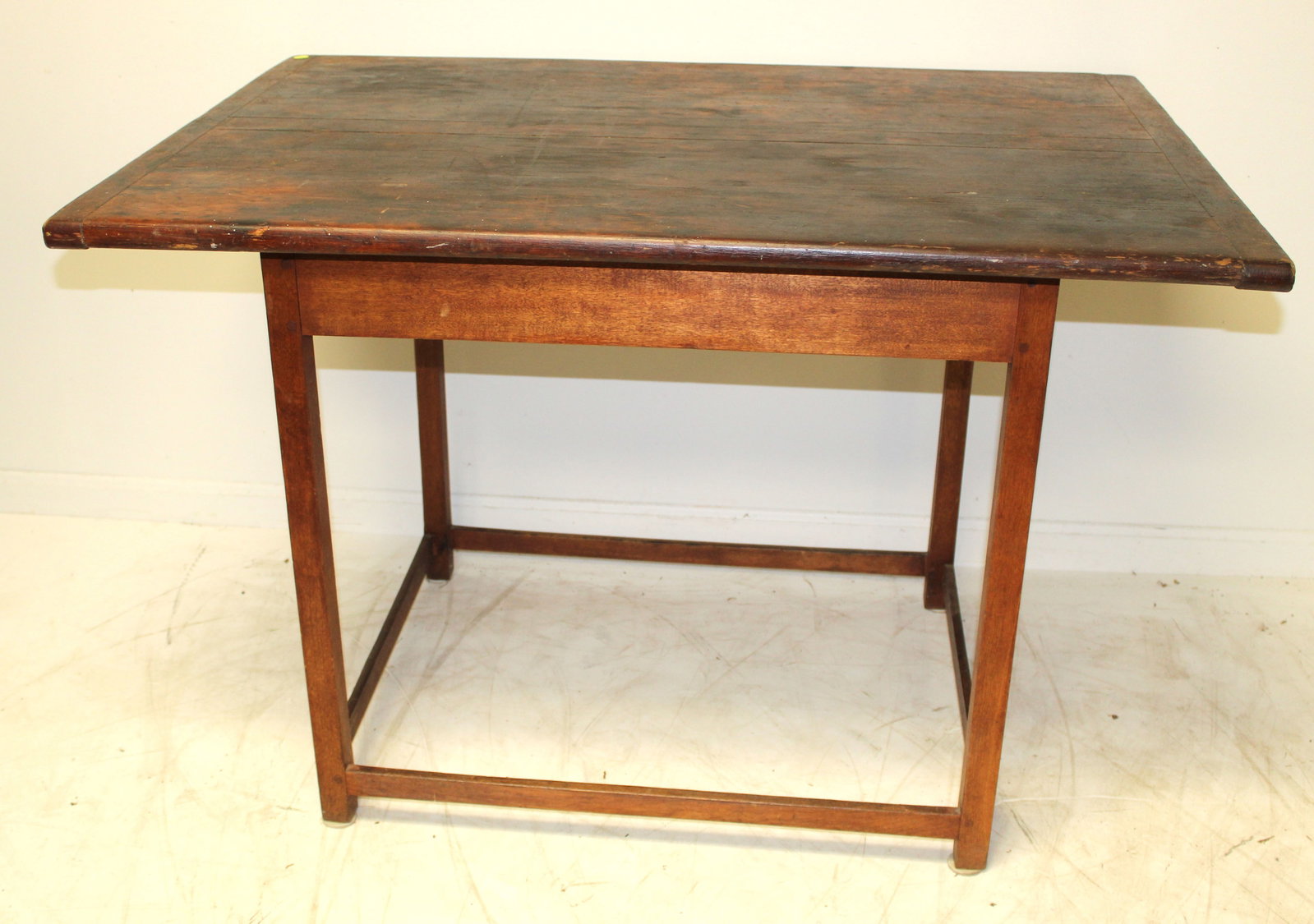 Antique stretcher based tavern table w breadboard ended top - 28" tall x 29"x43" top: Antique stretcher based tavern table w breadboard ended top - 28" tall x 29"x43" top