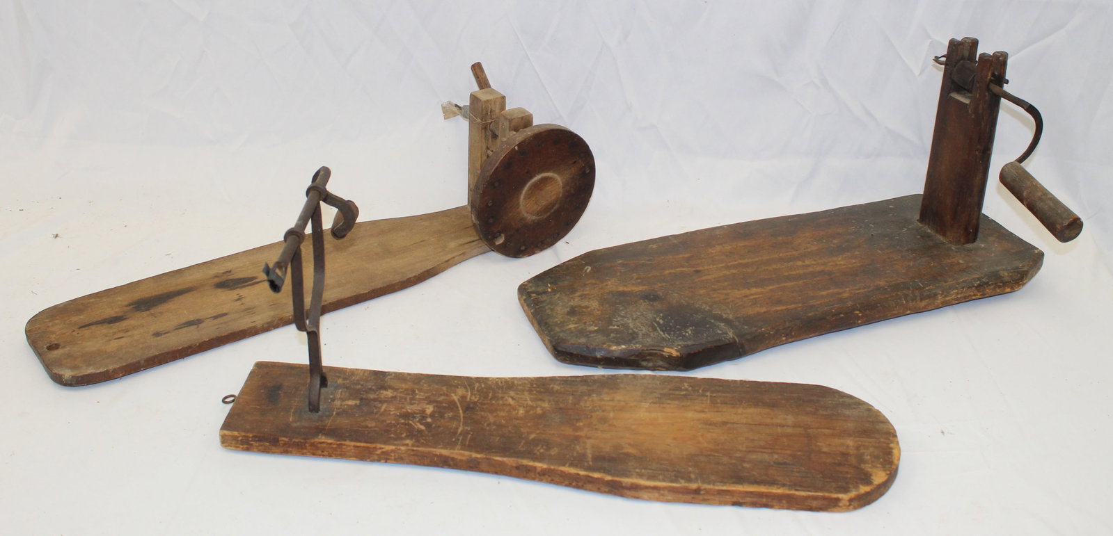 Lot of 3 antique wood & iron apple peelers: Lot of 3 antique wood & iron apple peelers