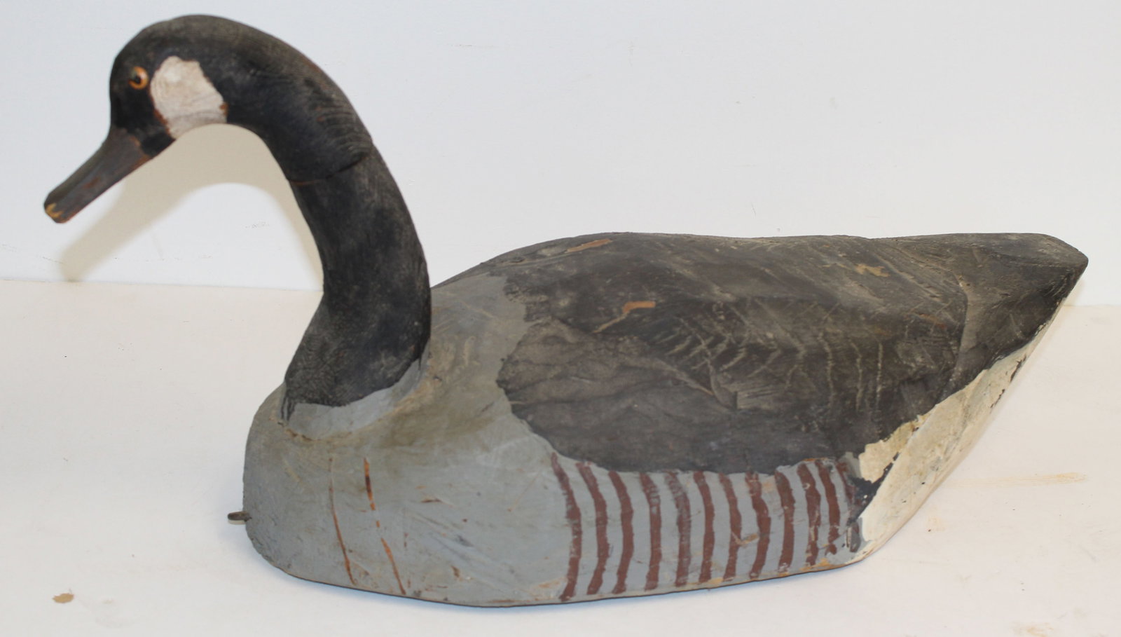 Large carved wooden painted goose decoy - 10 1/2" tall x 23" long: Large carved wooden painted goose decoy - 10 1/2" tall x 23" long