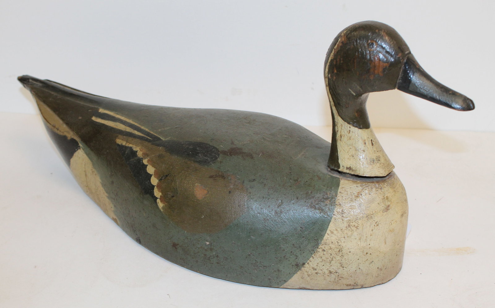 Large carved wooden & painted duck decoy - 8 1/2" tall x 19" long: Large carved wooden & painted duck decoy - 8 1/2" tall x 19" long