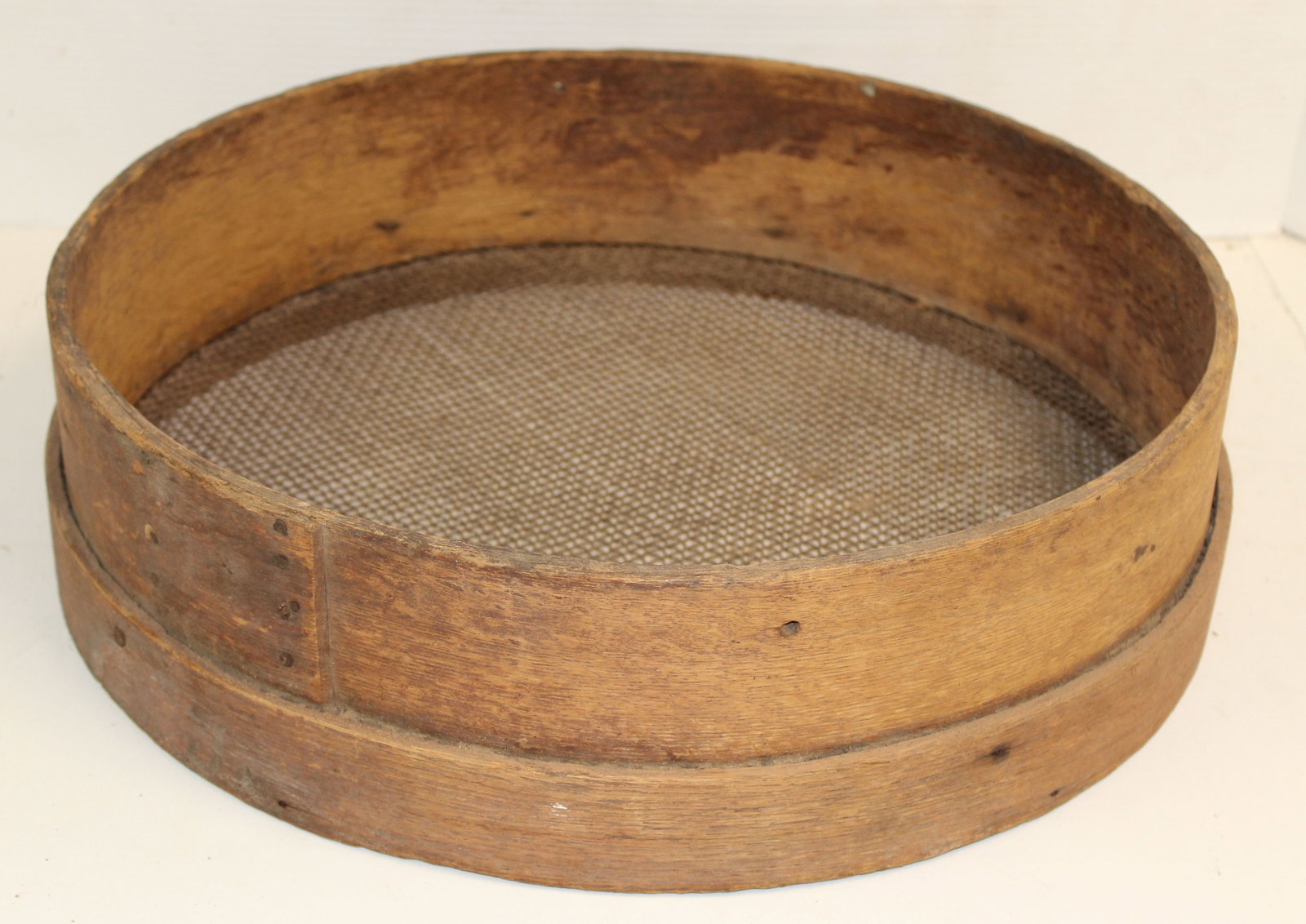 large antique bentwood & wire sieve - 17 3/4" diam x 4 1/2" tall: large antique bentwood & wire sieve - 17 3/4" diam x 4 1/2" tall