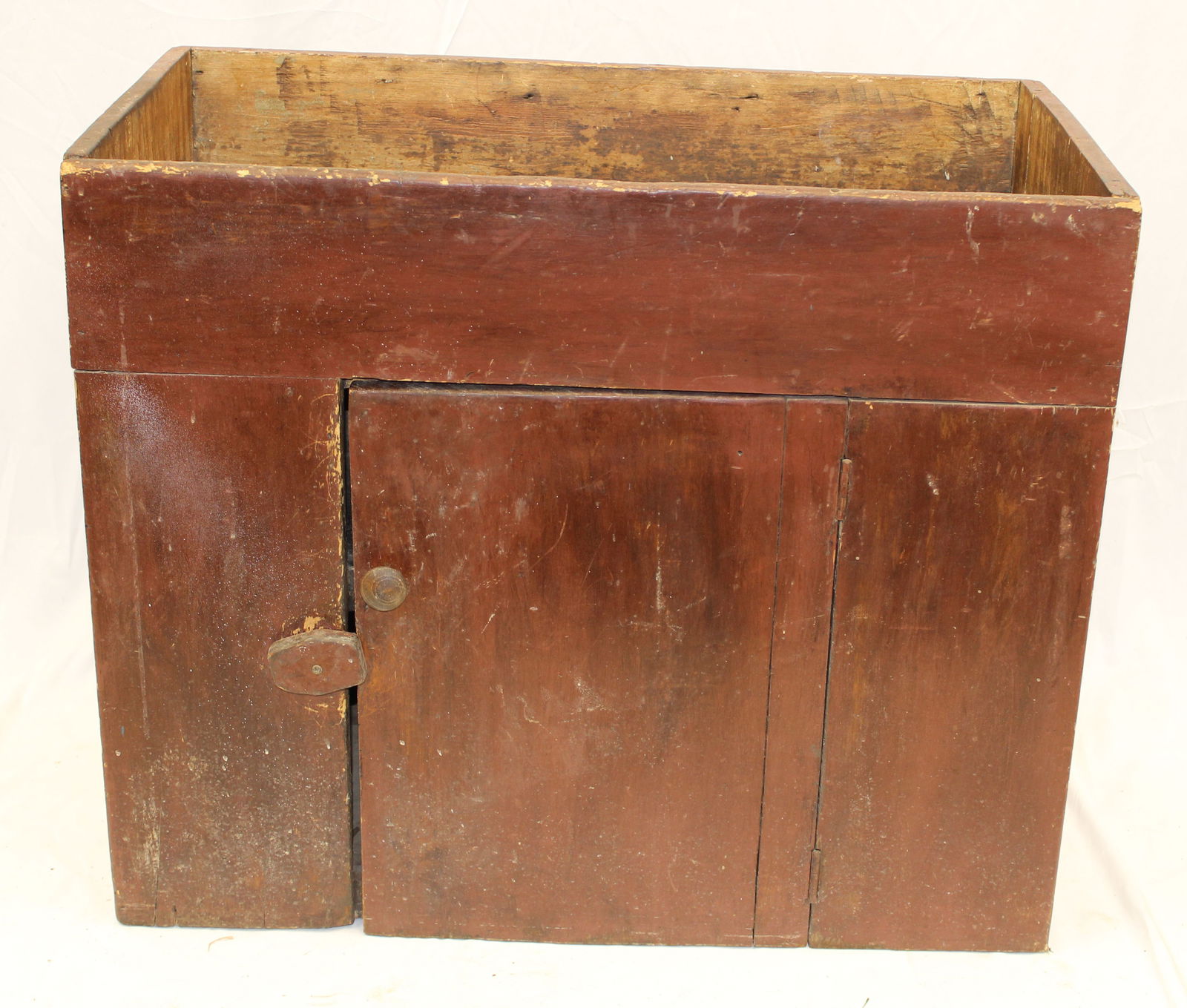 Antique diminutive drysink in red paint - 27" tall x 33" wide x 18" deep: Antique diminutive drysink in red paint - 27" tall x 33" wide x 18" deep