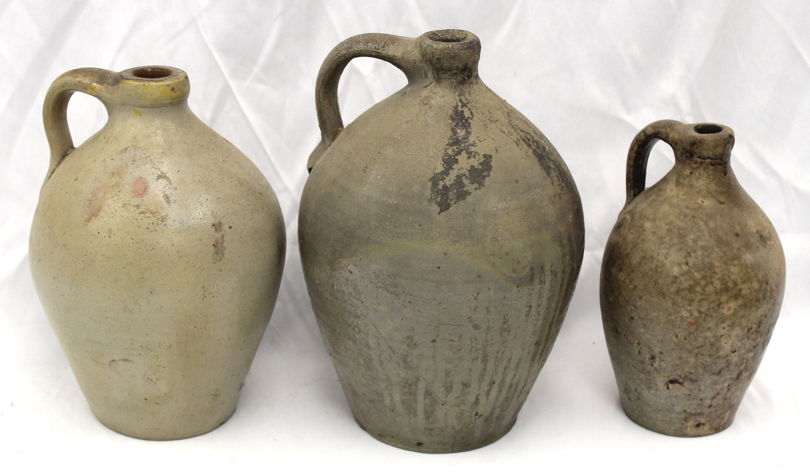 Lot of 3 small stoneware ovoid jugs - 8 1/2", 9 1/2" & 11" tall: Lot of 3 small stoneware ovoid jugs - 8 1/2", 9 1/2" & 11" tall