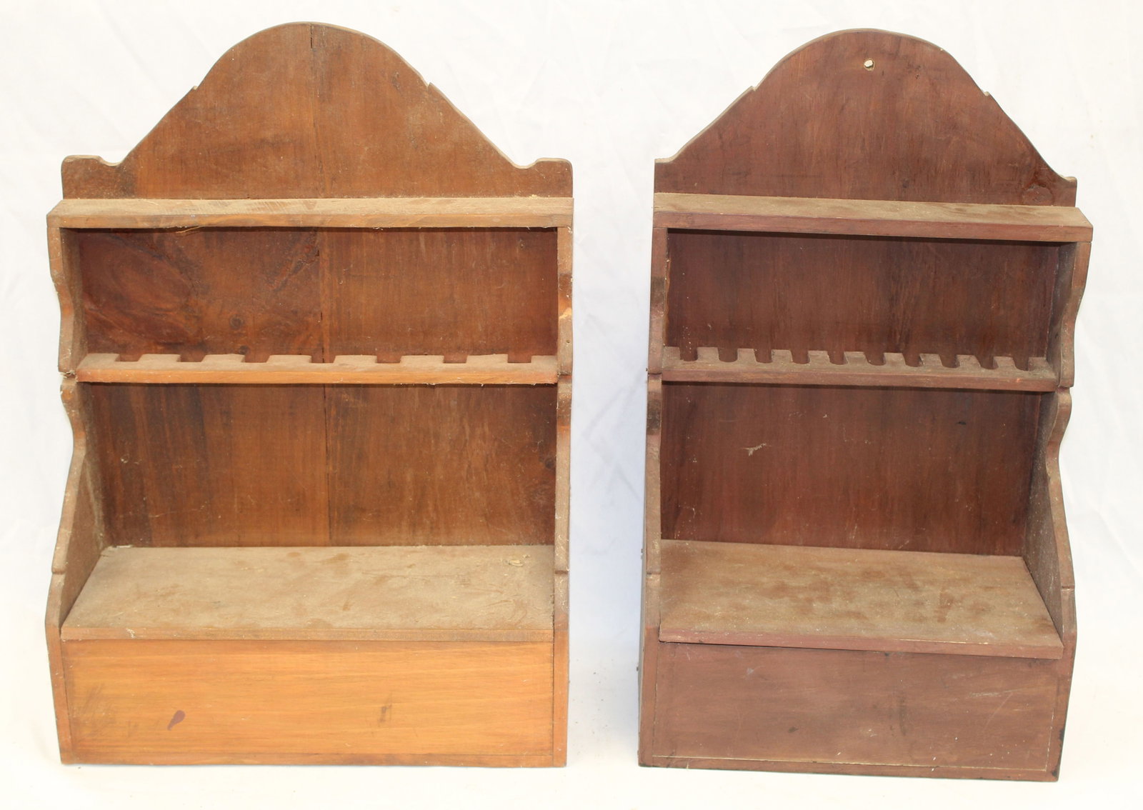 Lot of 2 contemporary wall hanging wooden spoon racks w lift top box compartment - made in the: Lot of 2 contemporary wall hanging wooden spoon racks w lift top box compartment - made in the antique style - 18 1/2" tall x 11" wide x 5 1/2" deep