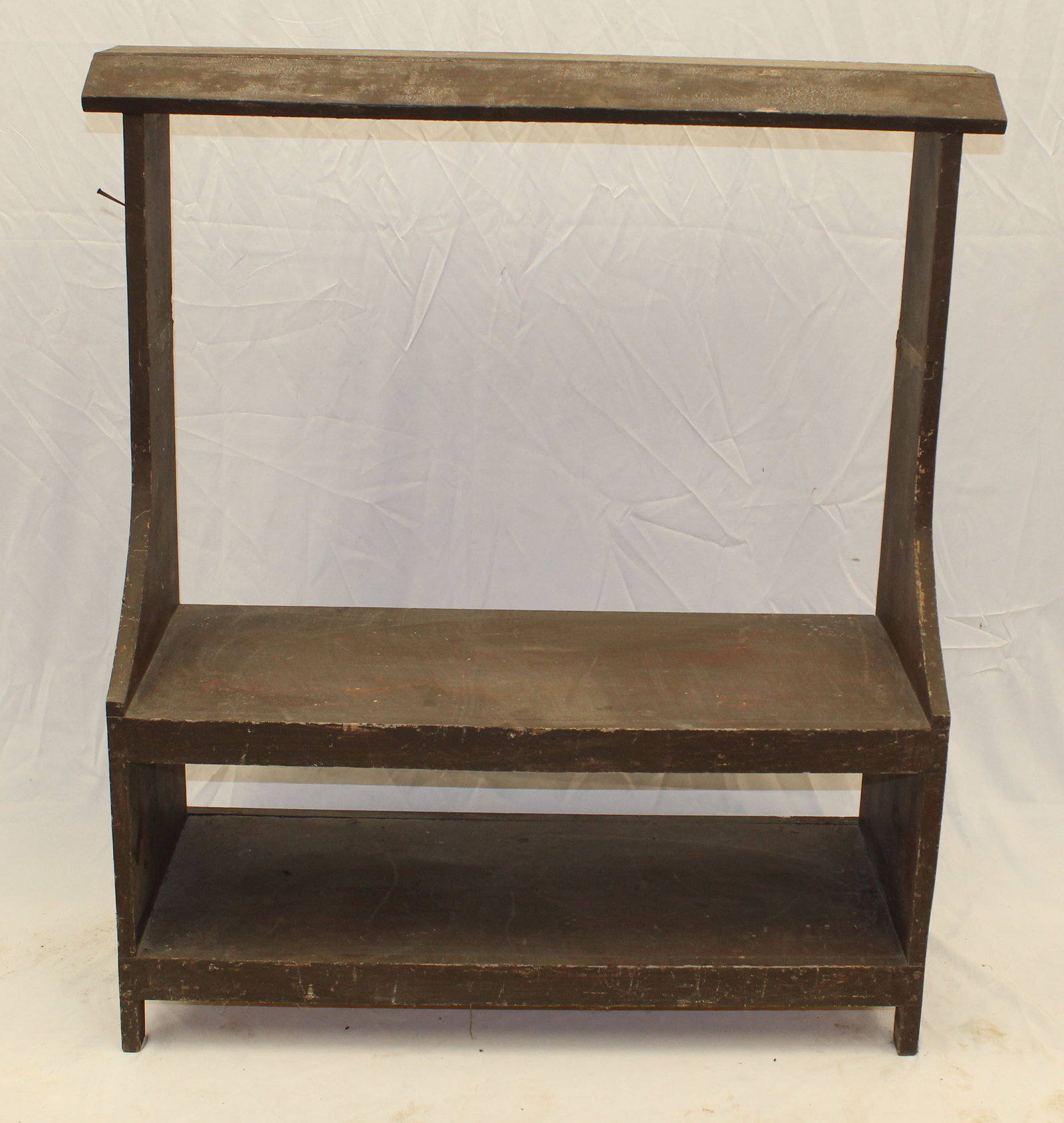 Antique style bucket bench in brown paint - bench made by the late owner of the Merrimac, NH estate: Antique style bucket bench in brown paint - bench made by the late owner of the Merrimac, NH estate - 41" tall x 34" wide x 14" deep