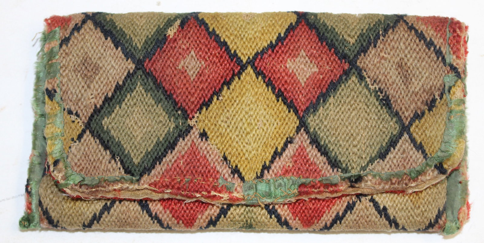Antique crewel flame stitch wallet w linsey interior: Antique crewel flame stitch wallet w linsey interior