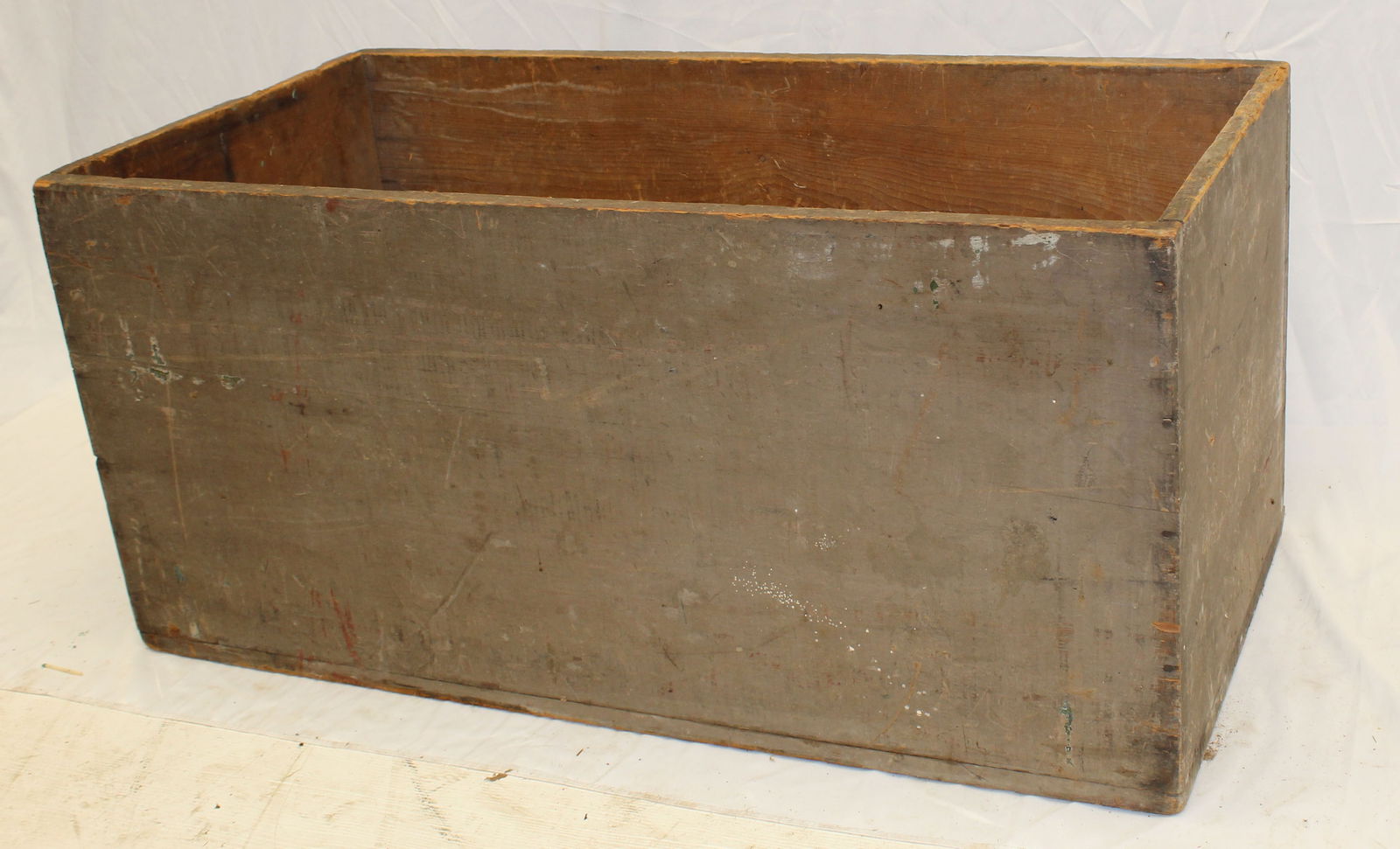 Large antique wood box in gray paint - 20" tall x 42" wide x 21" deep: Large antique wood box in gray paint - 20" tall x 42" wide x 21" deep