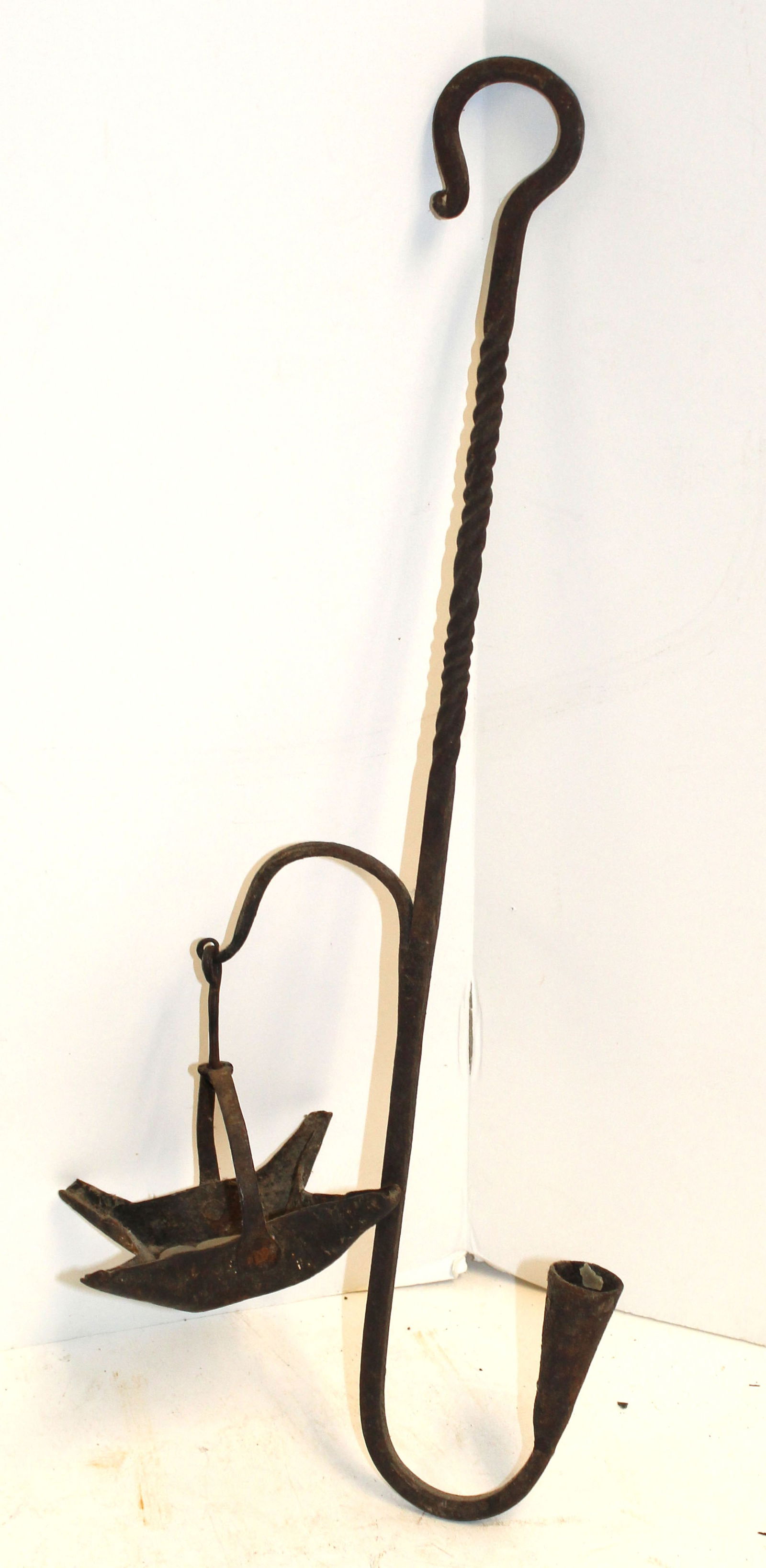 Wrought iron hanging whale oil/candle holder - 20" tall: Wrought iron hanging whale oil/candle holder - 20" tall