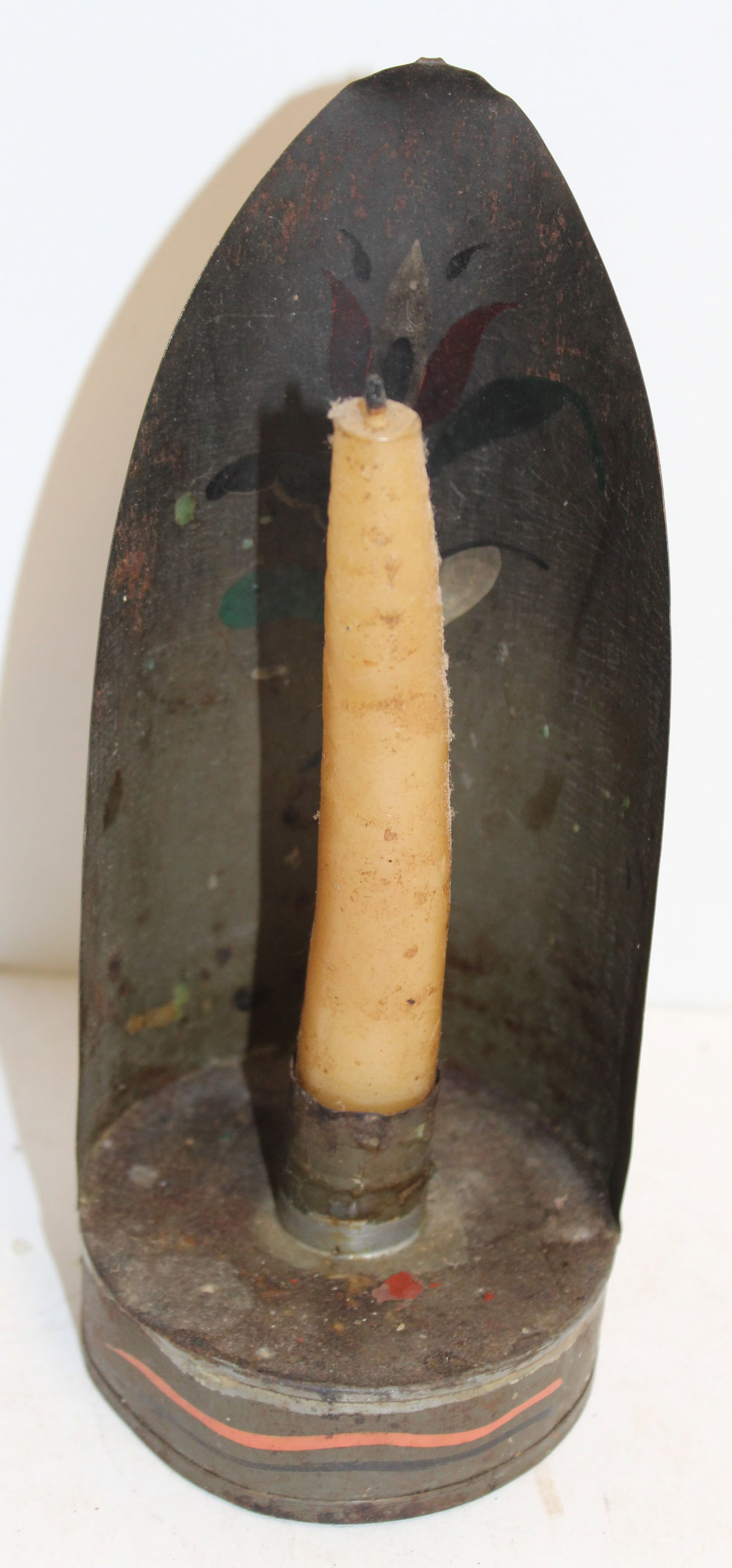 Antique toleware candle lamp - 8" tall: Antique toleware candle lamp - 8" tall