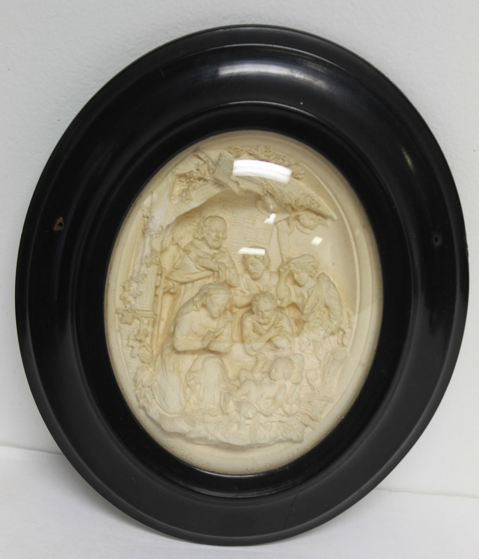19thC meerschaum carved framed Nativity scene - 8": 19thC meerschaum carved framed Nativity scene - 8"