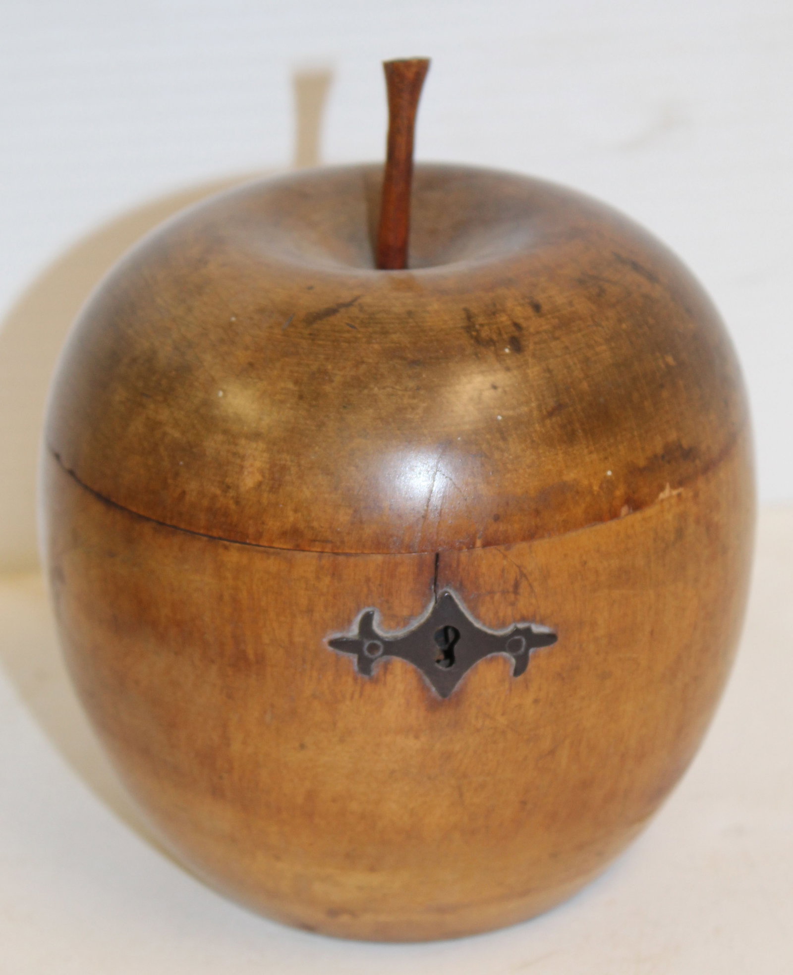 antique apple form wooden tea caddy - 5 1/2" tall: antique apple form wooden tea caddy - 5 1/2" tall