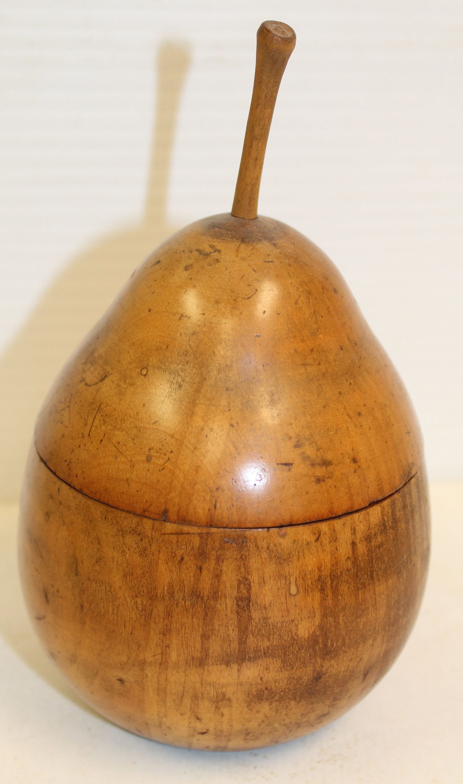 antique pear form wooden tea caddy - 5 3/4" tall: antique pear form wooden tea caddy - 5 3/4" tall