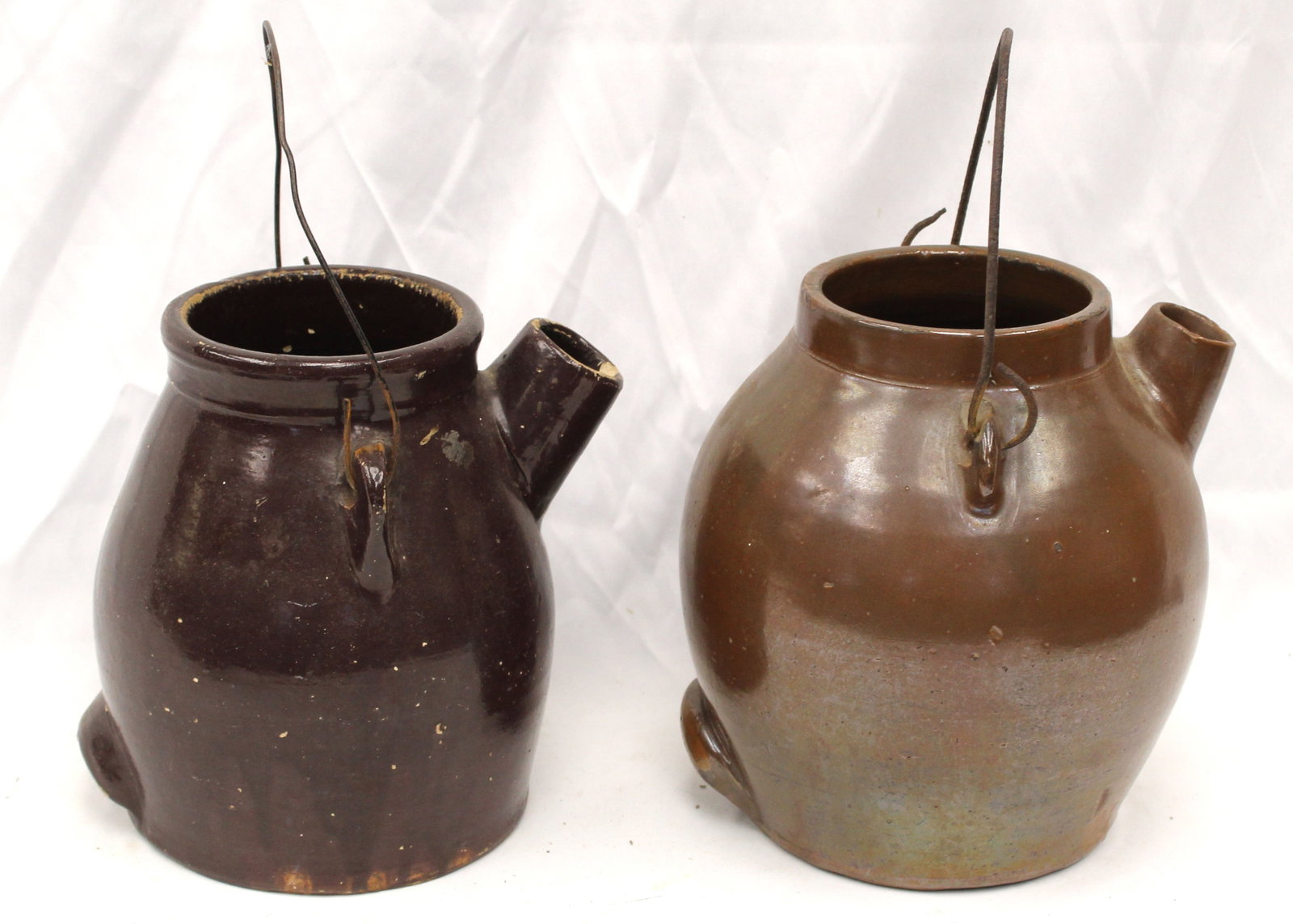 Lot of 2 stoneware chicken feeders - 8 1/2" & 9": Lot of 2 stoneware chicken feeders - 8 1/2" & 9"
