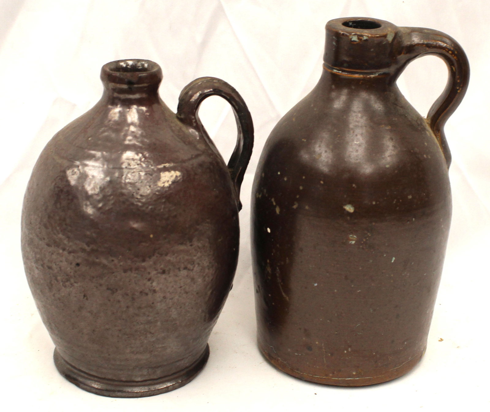 Lot of 2 small stoneware jugs incl 1 ovoid - 8 1/2" & 7 1/2" tall: Lot of 2 small stoneware jugs incl 1 ovoid - 8 1/2" & 7 1/2" tall