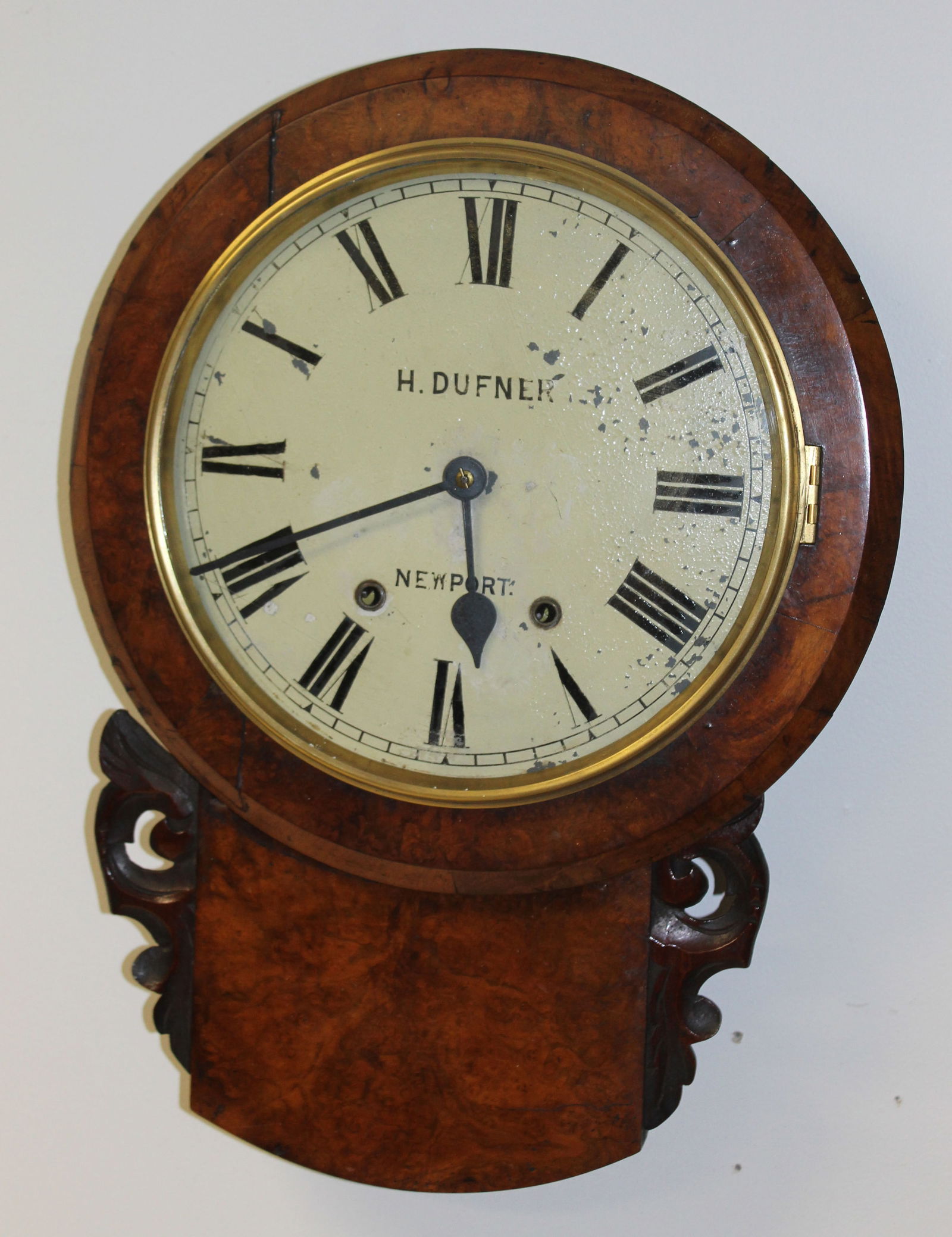 Antique regulator wall clock - "H. Duffner Newport" on face: Antique regulator wall clock - "H. Duffner Newport" on face
