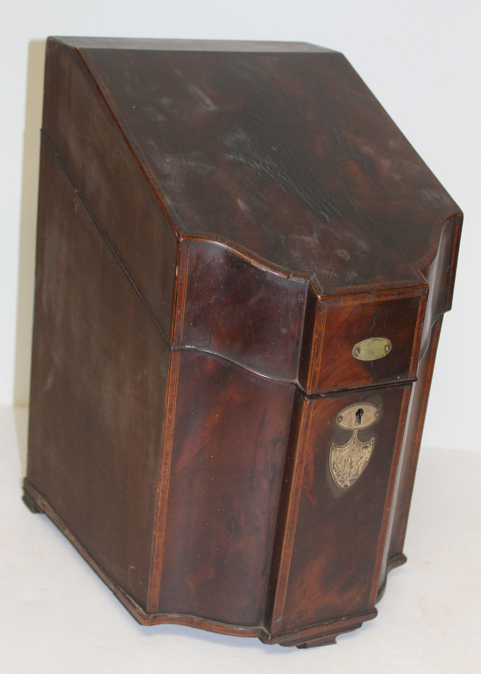Antique knife box w inlaid compass rose on interior - 15" tall x 9" wide x 10" deep: Antique knife box w inlaid compass rose on interior - 15" tall x 9" wide x 10" deep