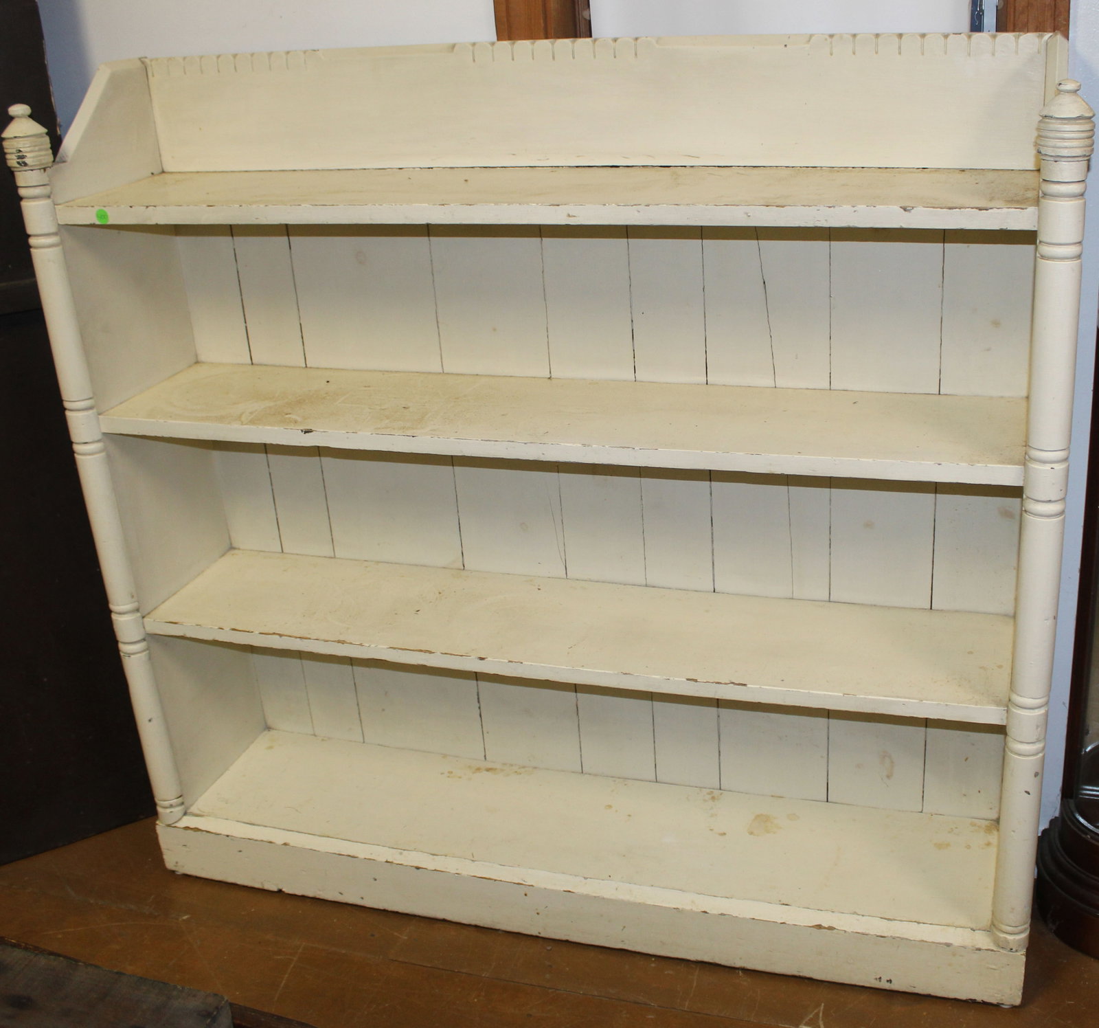 Antique book shelf in later white paint - 46" tall x 50" wide x 11" deep: Antique book shelf in later white paint - 46" tall x 50" wide x 11" deep