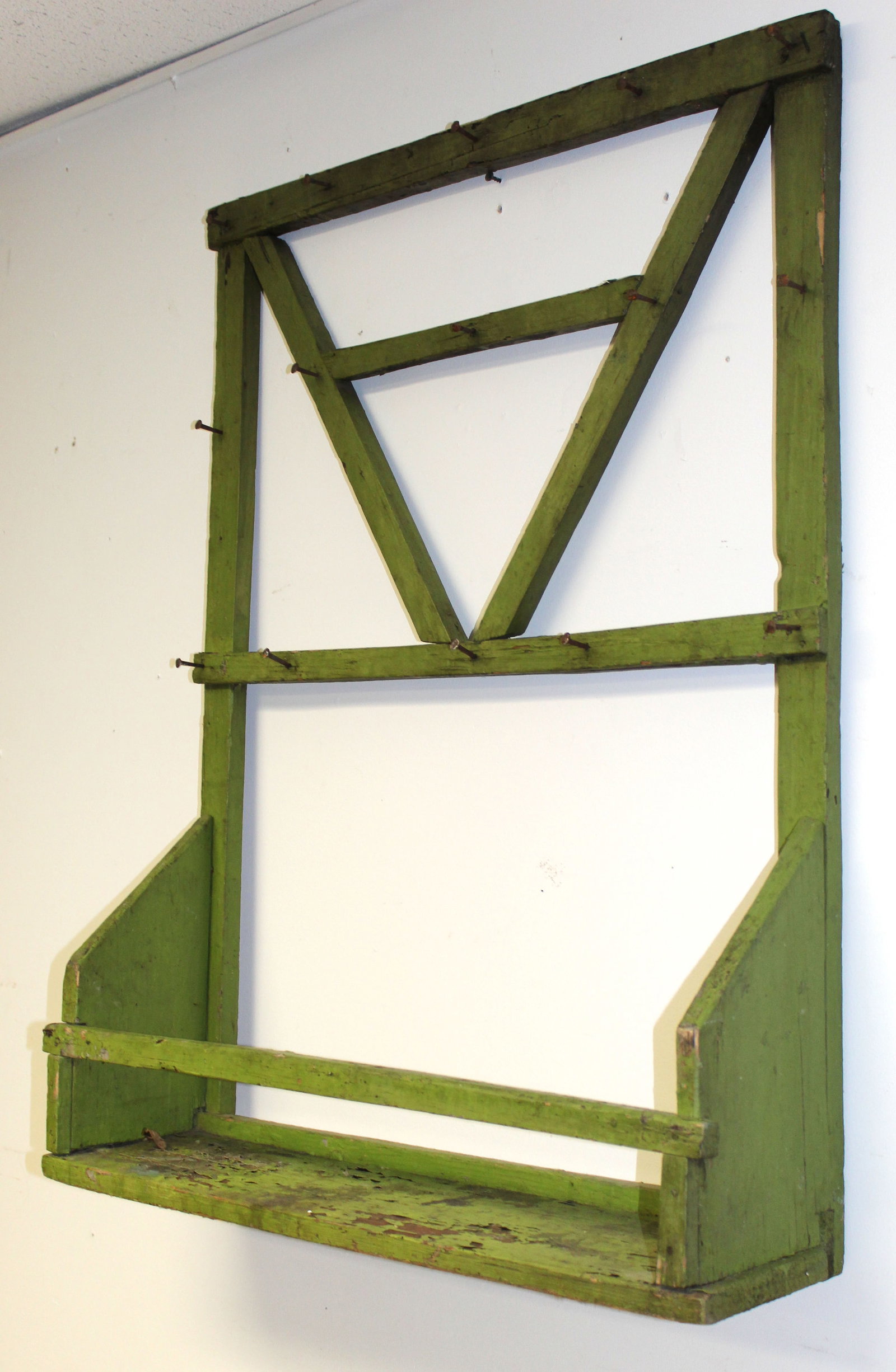 Primitive wooden painted wall hanging herb rack in green - 37" tall x 28" wide x 8" deep: Primitive wooden painted wall hanging herb rack in green - 37" tall x 28" wide x 8" deep