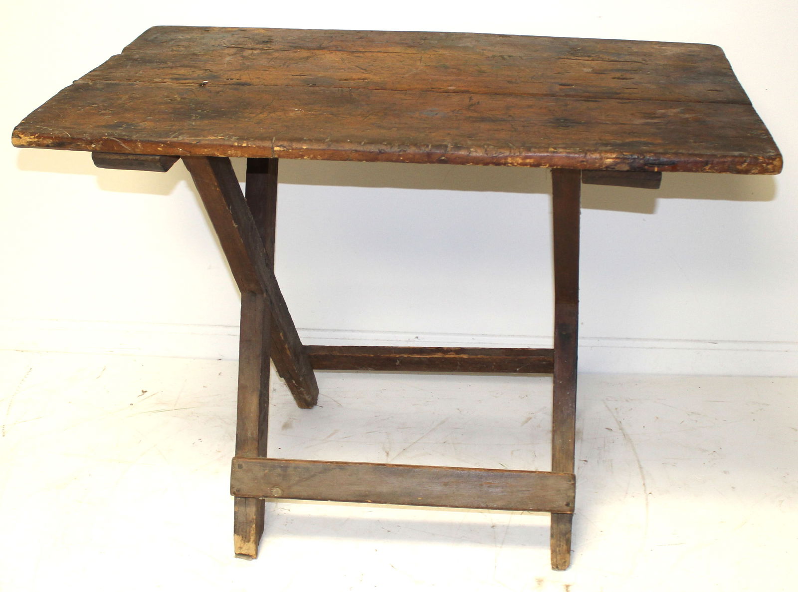Antique cross stretcher base work table - 27 1/2" tall x 39" wide x 24 1/2" deep: Antique cross stretcher base work table - 27 1/2" tall x 39" wide x 24 1/2" deep