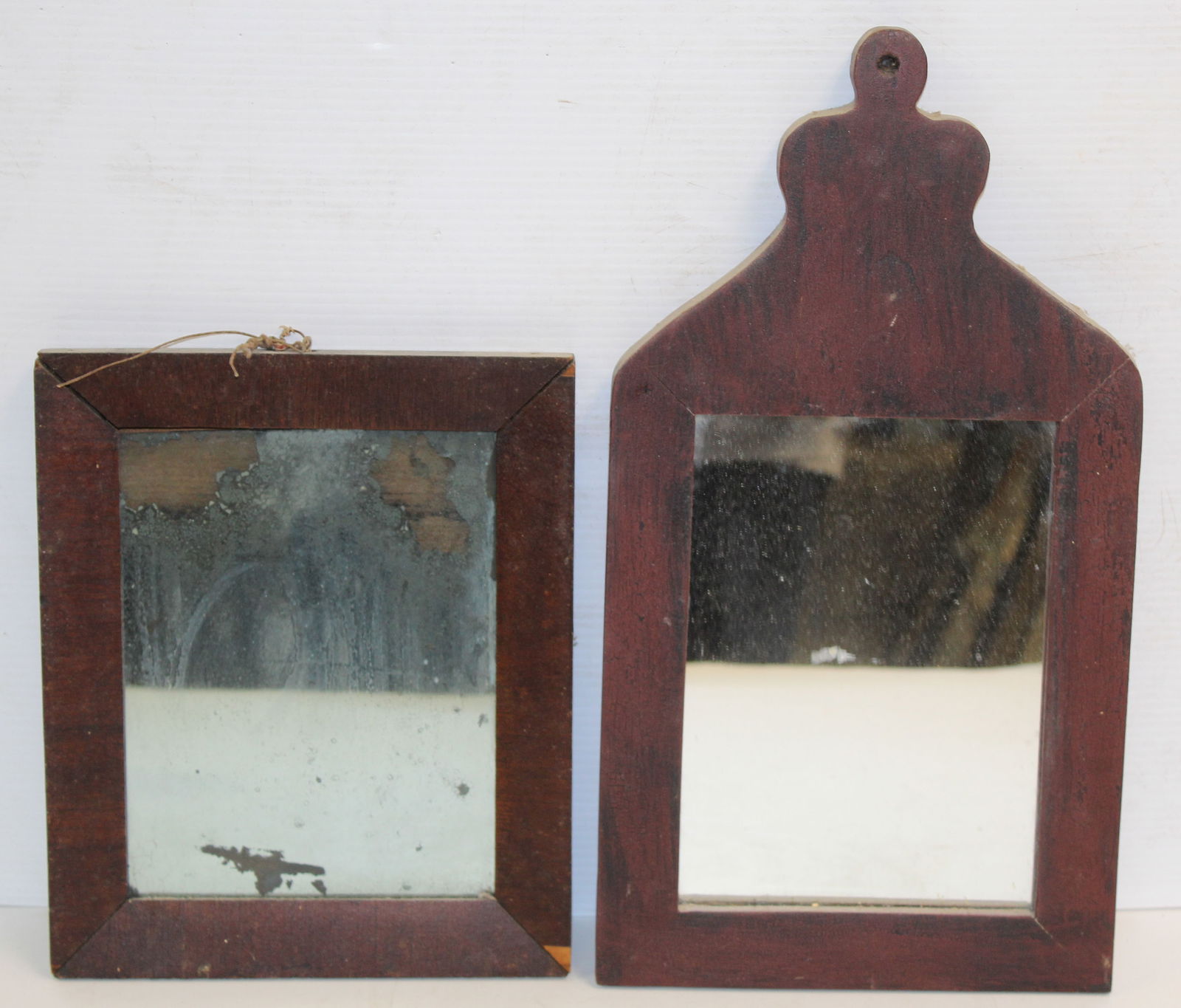Lot of 2 wooden framed mirrors - 1 antique (rectangular) 11"x9 1/2" & 1 antique style - 13"x10": Lot of 2 wooden framed mirrors - 1 antique (rectangular) 11"x9 1/2" & 1 antique style - 13"x10"
