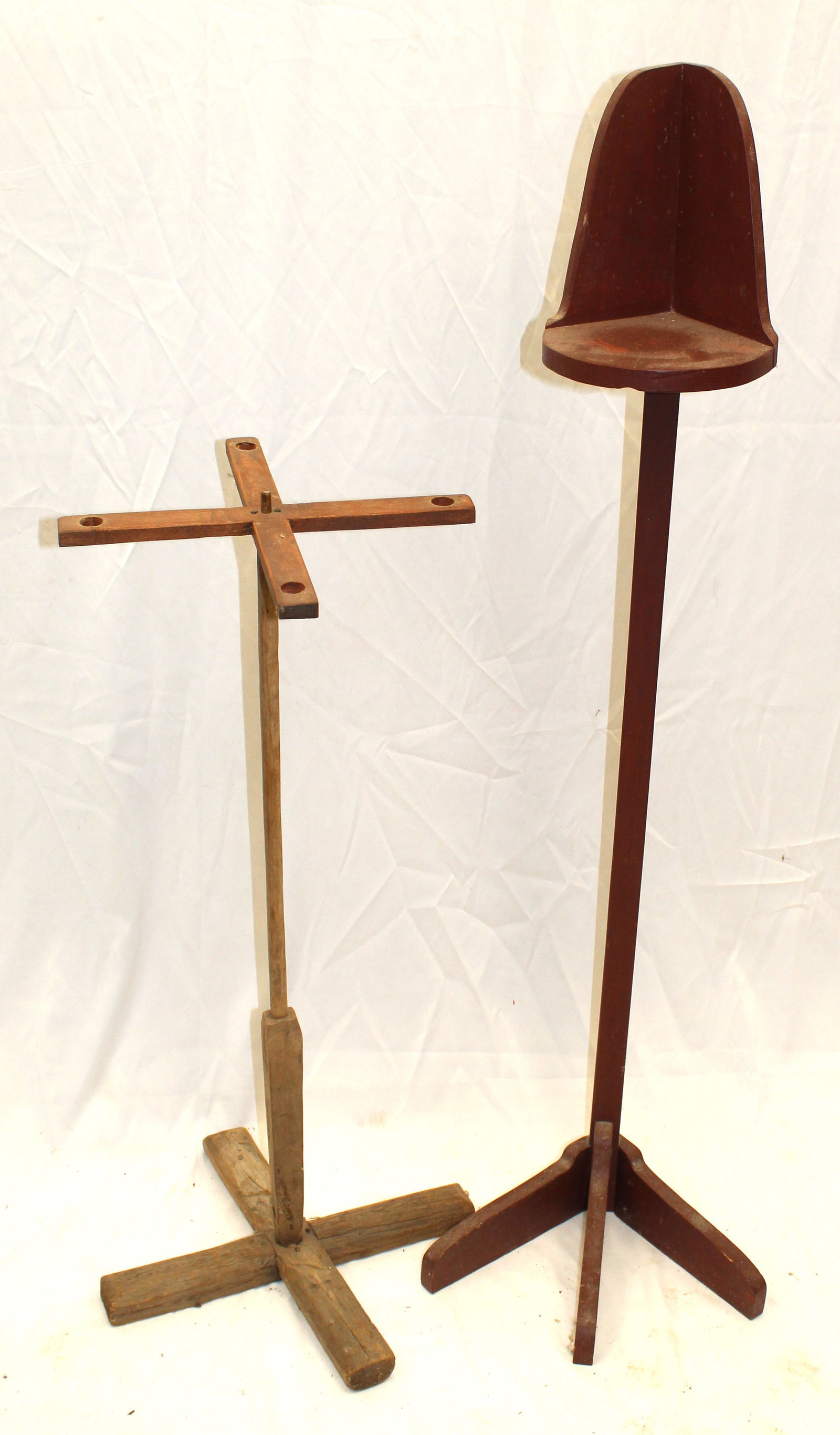 Lot of 2 antique style make-do candle stands/holder - 35" & 48" tall: Lot of 2 antique style make-do candle stands/holder - 35" & 48" tall