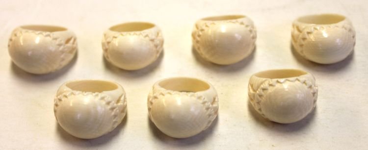 7 Chinese carved ivory rings: 7 Chinese carved ivory rings