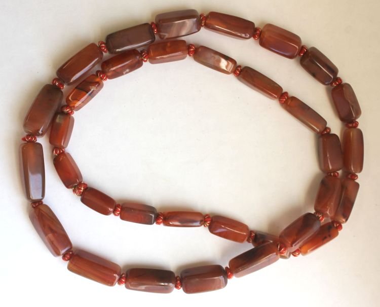 long strand of Chinese carnelian beads - 34" long: long strand of Chinese carnelian beads - 34" long