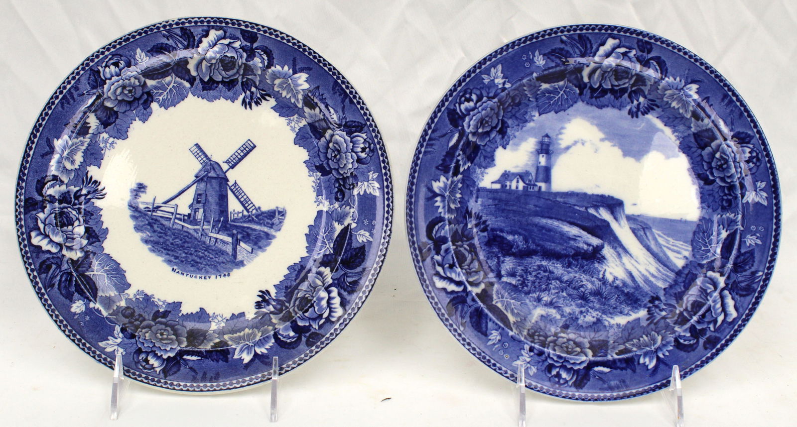 Lot of 2 Wedgwood Staffordshire blue & white Historical plates "Nantucket" scenes - 9 1/2" diam (1 of 7)