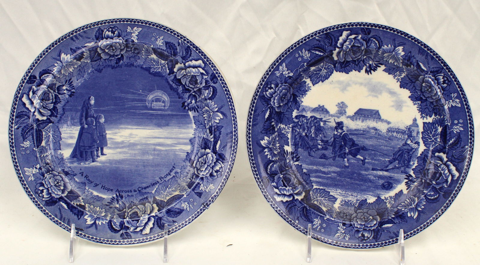 Lot of 2 Wedgwood Staffordshire blue & white Historical plates - "Boston" scenes - 9 1/2" diam (1 of 7)