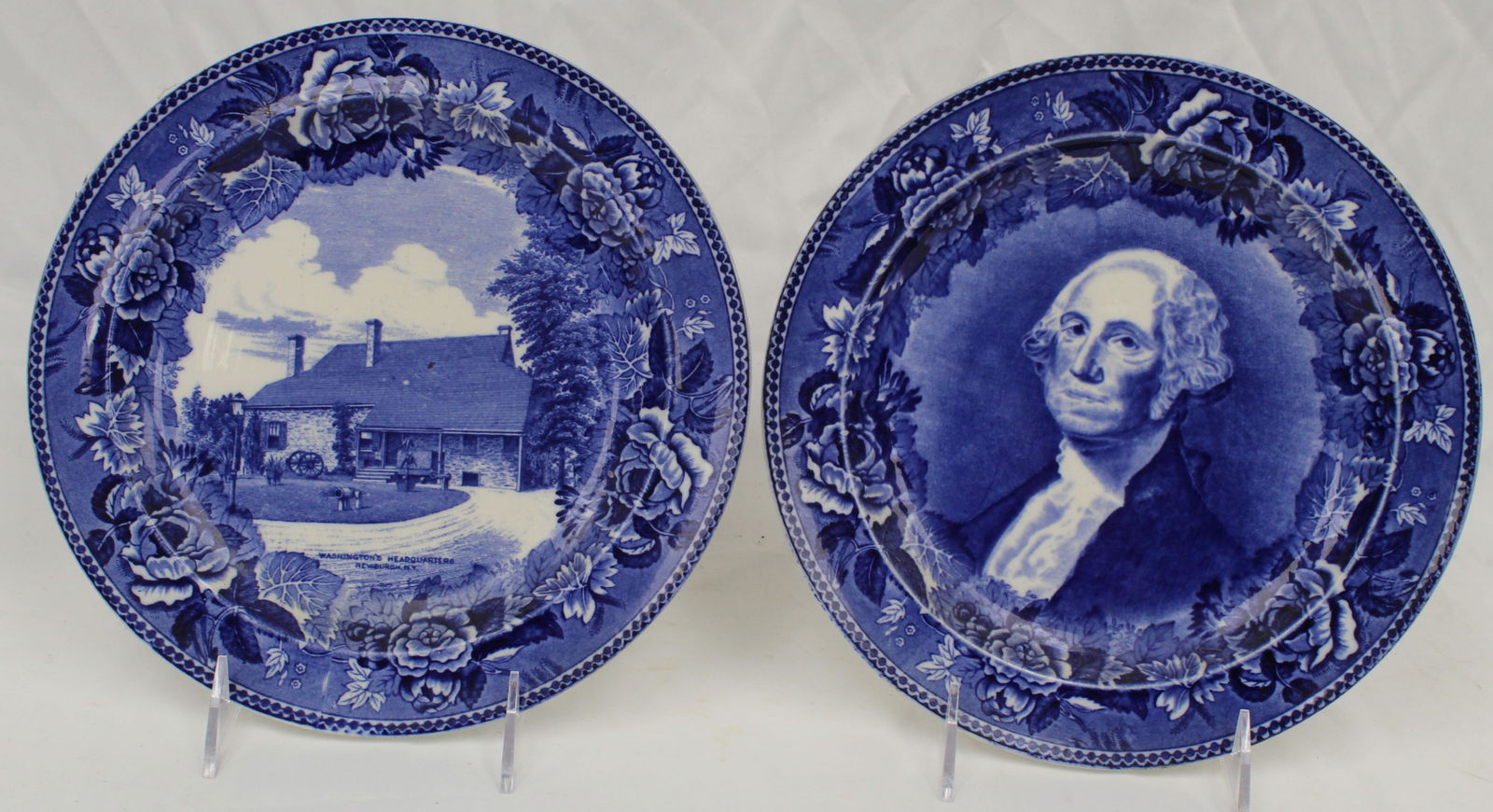 Lot of 2 Wedgwood Staffordshire blue & white Historical plates - "Washington's Headquarters"  & (1 of 7)