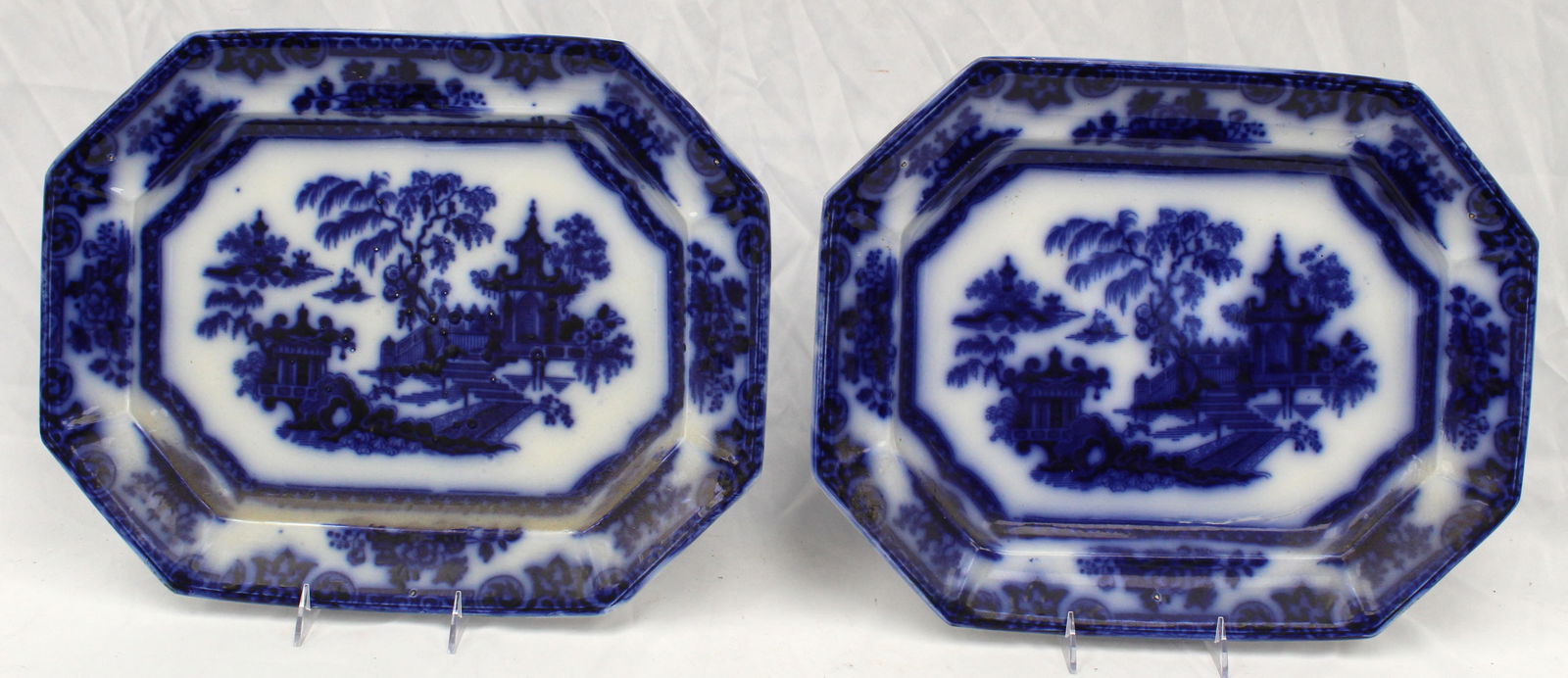 Near pair of B&M Hong Ironstone Flow Blue platters - 17 1/2"x13 3/4" (1 of 11)