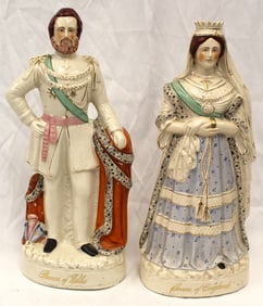 Pr of Staffordshire large figurines of the "Queen of England" and the "Prince of Wales"