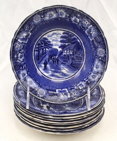 Set of 9 blue & white 6" bowls "Rural England" by Midwinter Ltd Burslem, England